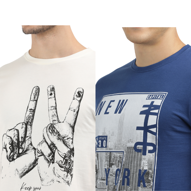 Men's Keep Your Essence & New York Urban City Round Neck Graphic Printed T-Shirt Pack of 2