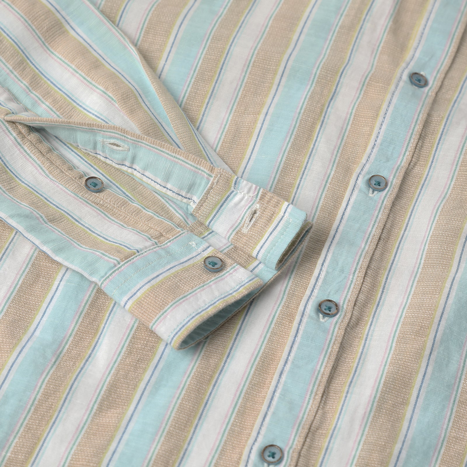 Beige & Blue Striped Full Sleeve Shirt