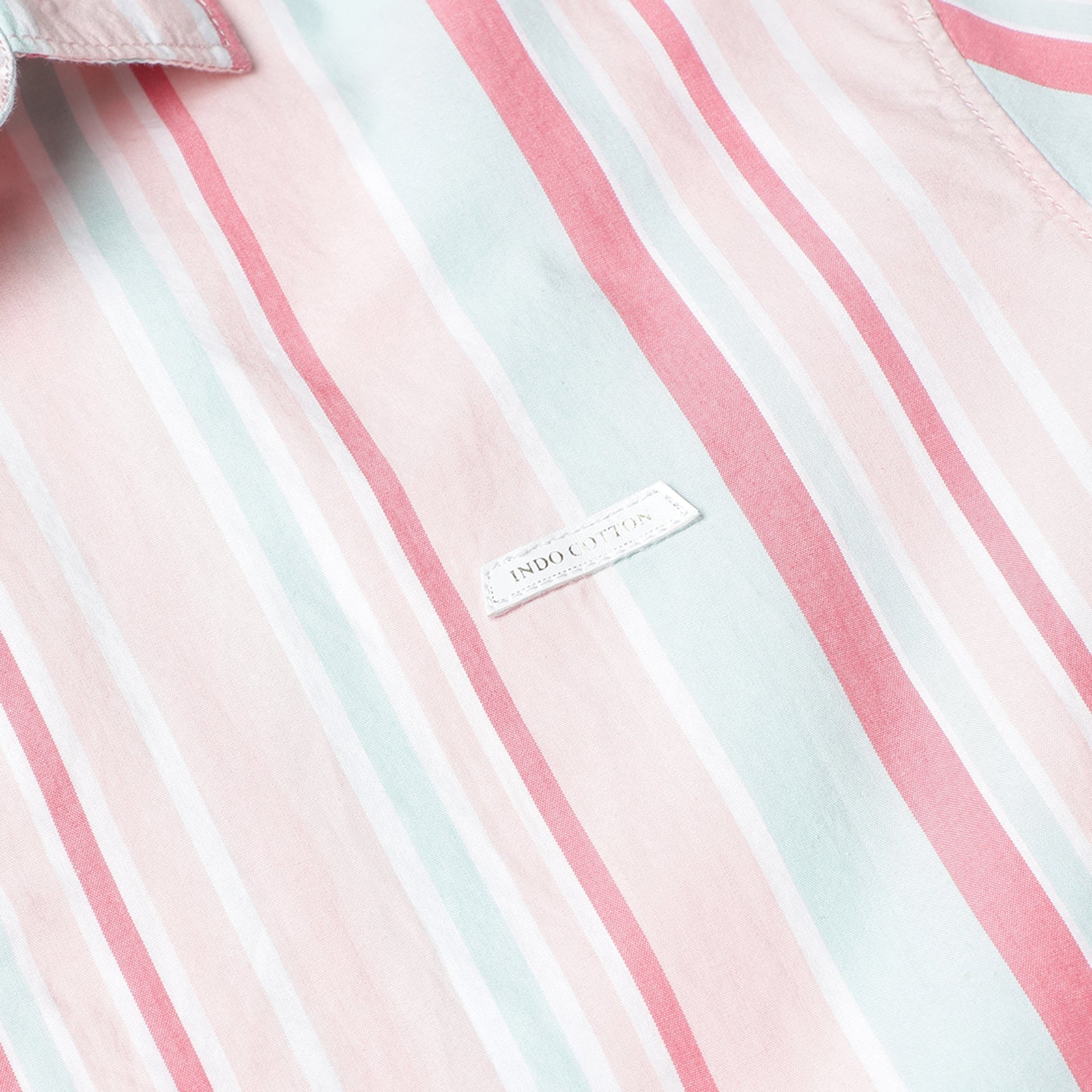 Pink & Green Half Sleeve Stripes Shirt