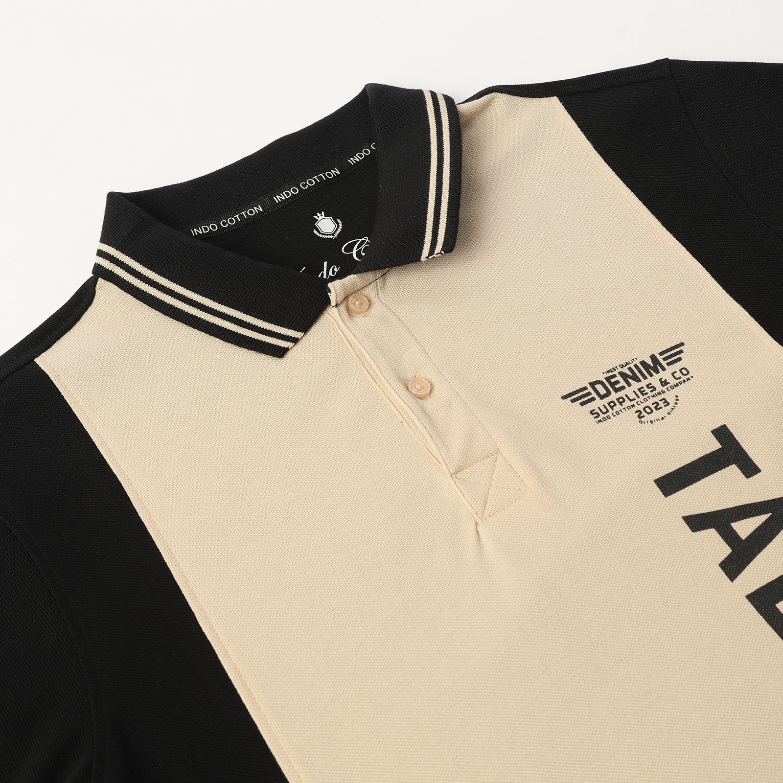 Polo T-Shirt Jet Black And Honey Peach Cut & Sew