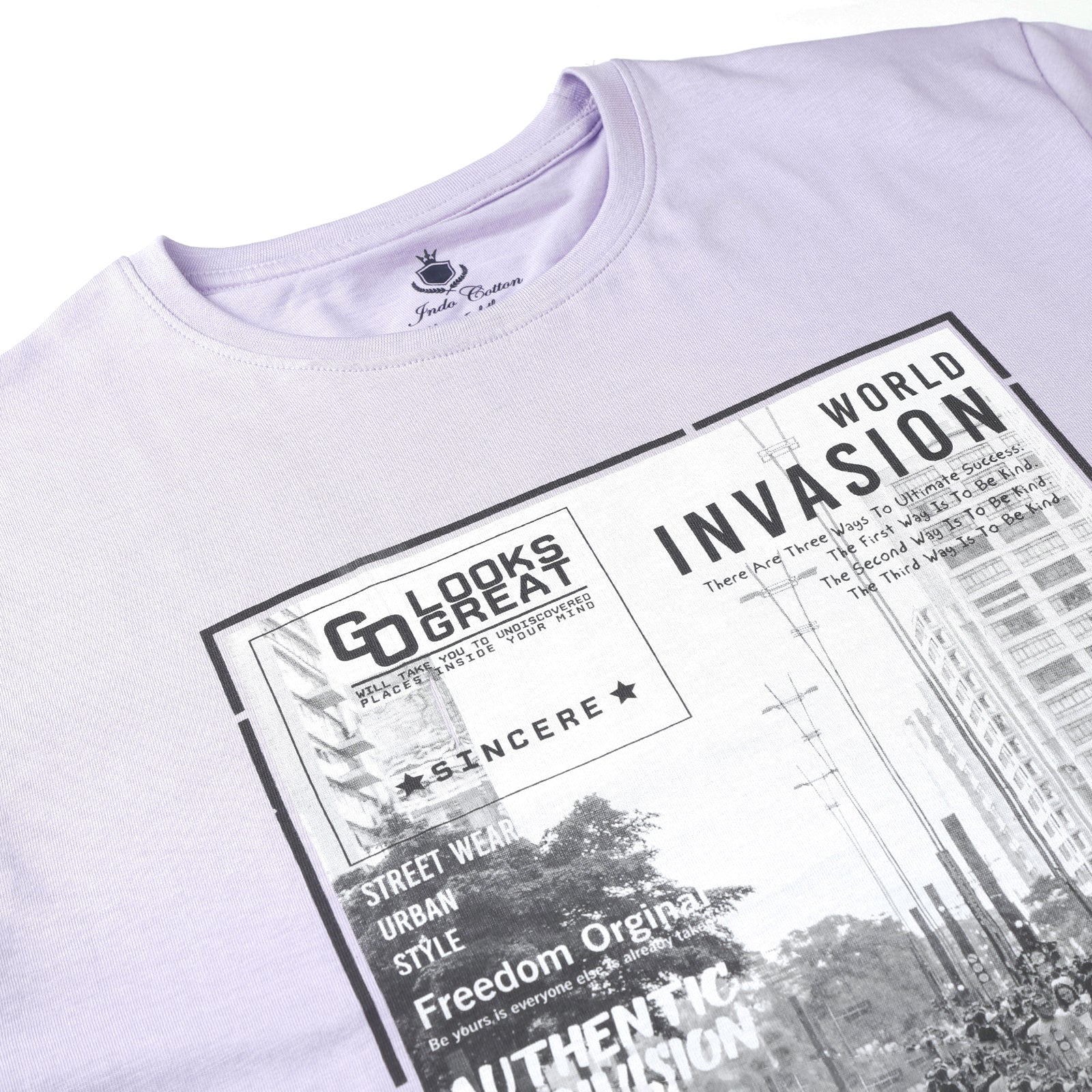 Men's Lavender World Invasion Find Your Way Round Neck Printed T-Shirt