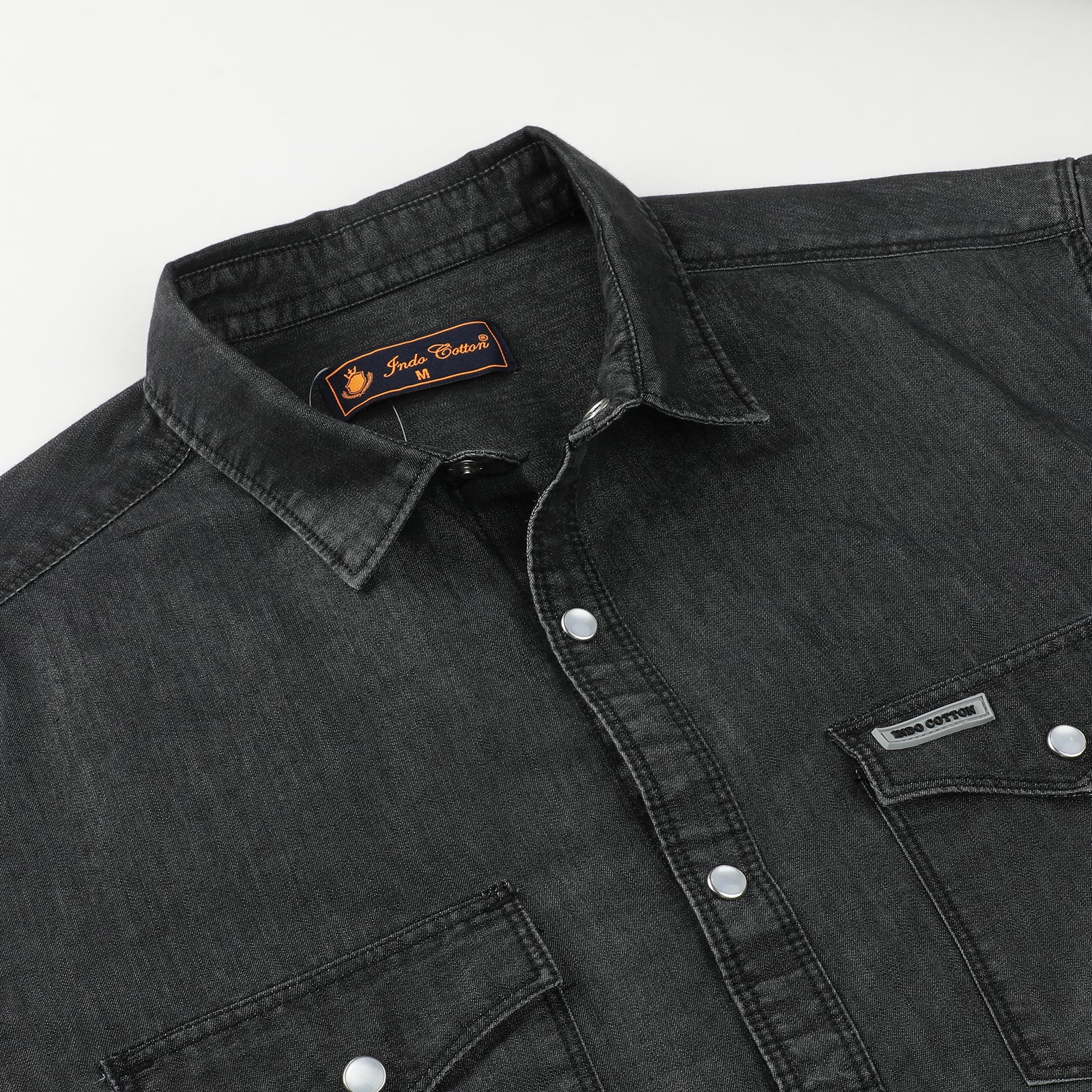 Denim Black Heavy Wash Half and Half Full Sleeve Casual Shirt