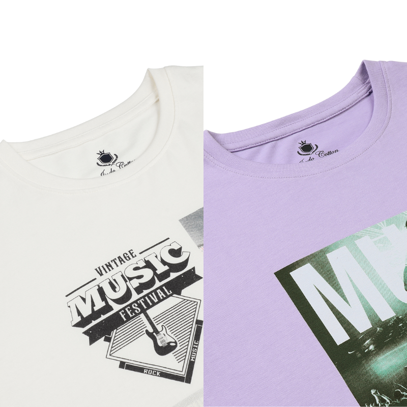 Men's Vintage Music Festival & Music Revolt age Crew Neck T-Shirt Pack Of 2