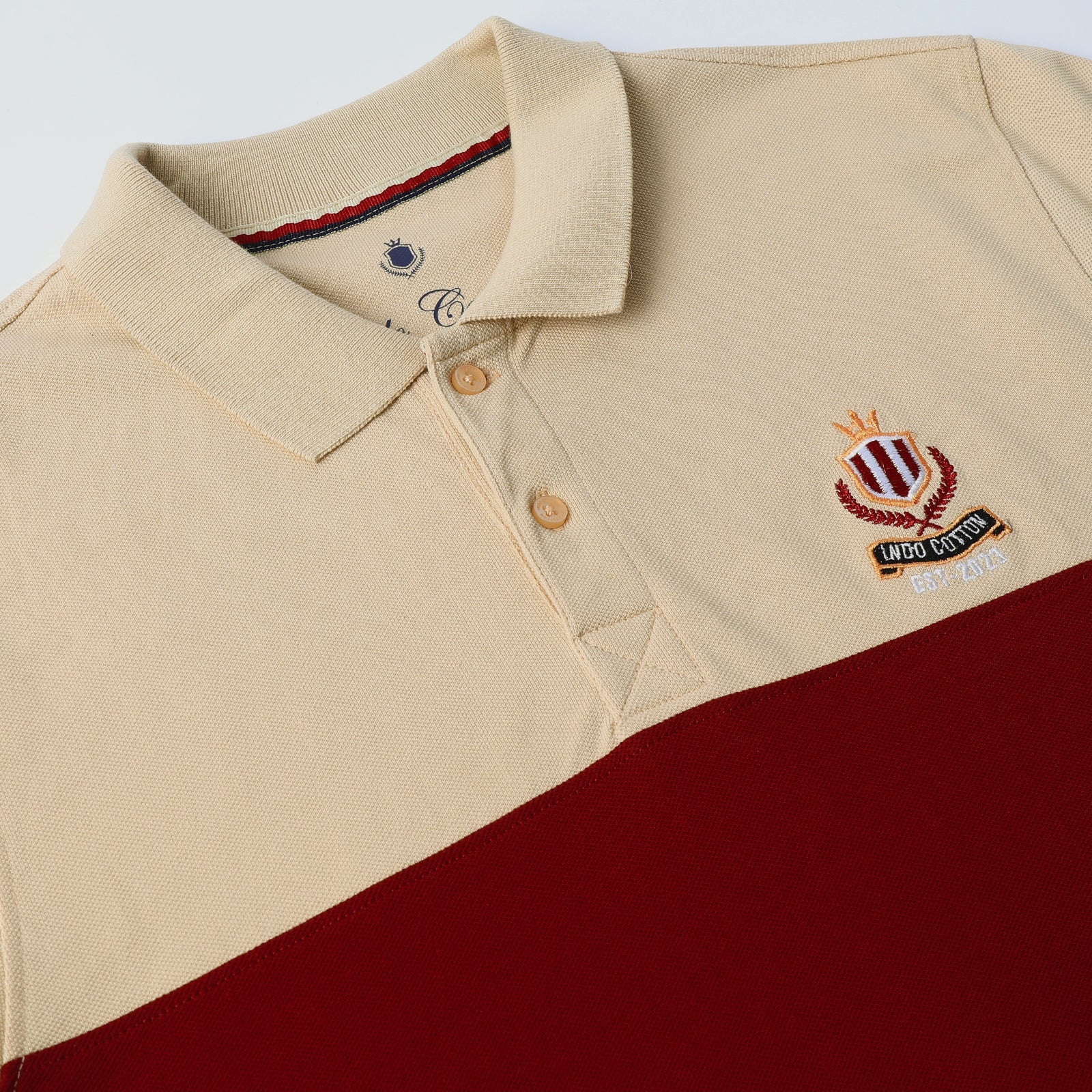 Polo T-Shirt Honey Peach and Rio Red Cut and Sew