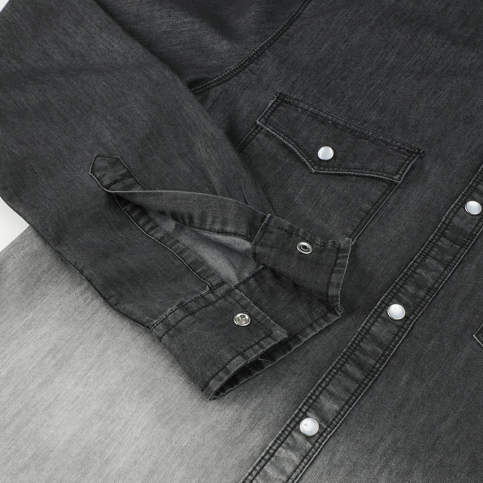 Denim Black Heavy Wash Half and Half Full Sleeve Casual Shirt