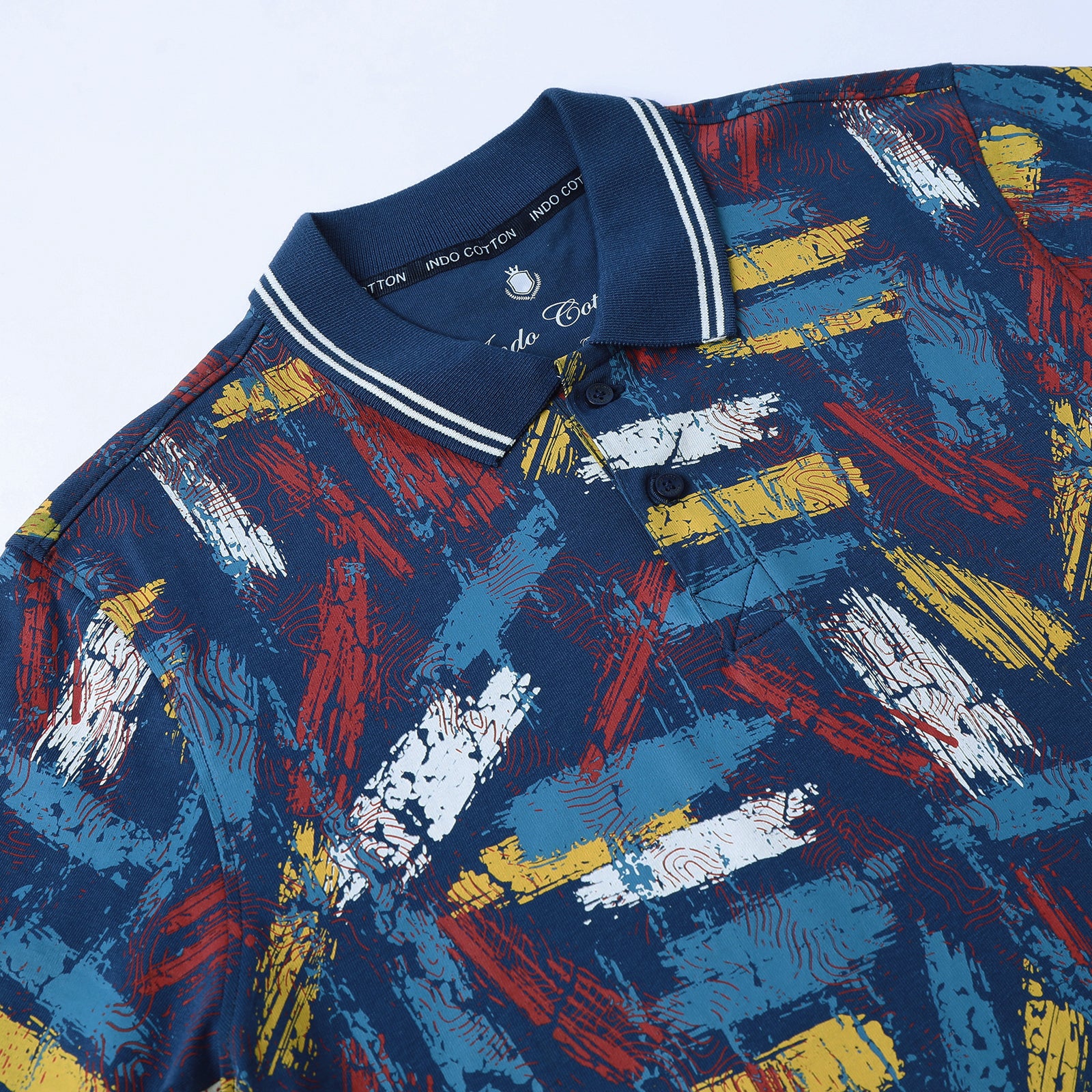 All Over Print Navy Peony Polo T-Shirt