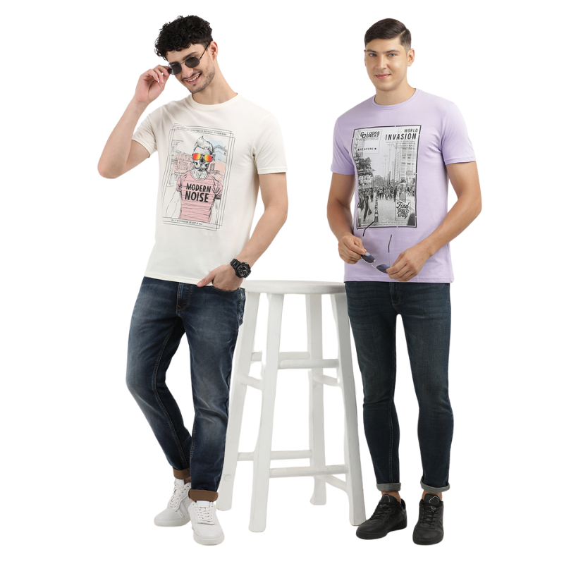 Men's Modern Noise & World Invasion Round Neck Printed T-Shirt Pack of 2