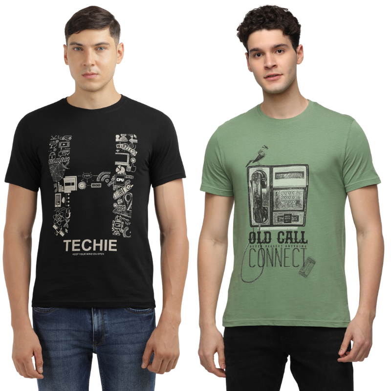 Techie Men's & OLD CALL CONNECT Graphic printed Crew Neck T-Shirt Pack Of 2