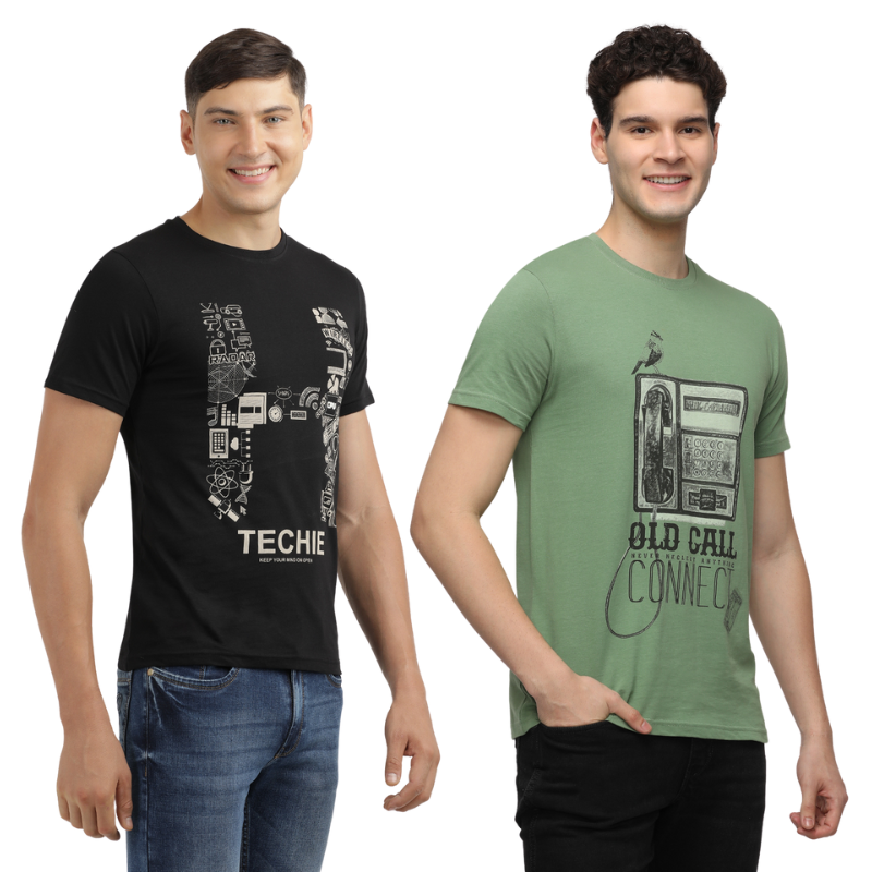 Techie Men's & OLD CALL CONNECT Graphic printed Crew Neck T-Shirt Pack Of 2