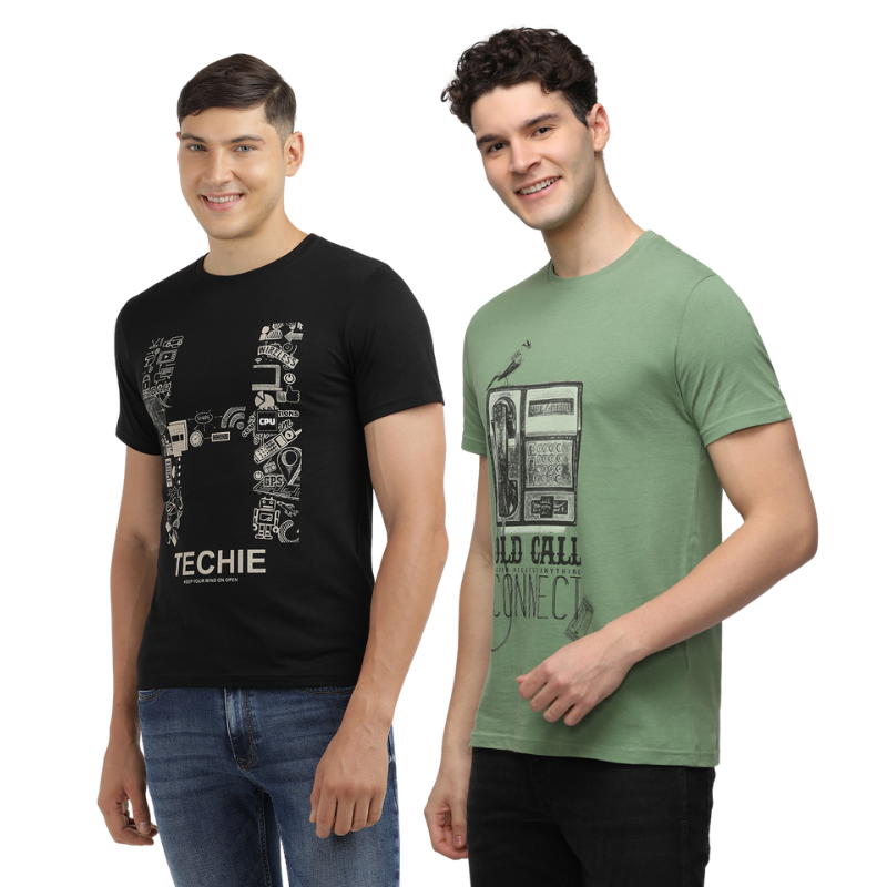 Techie Men's & OLD CALL CONNECT Graphic printed Crew Neck T-Shirt Pack Of 2