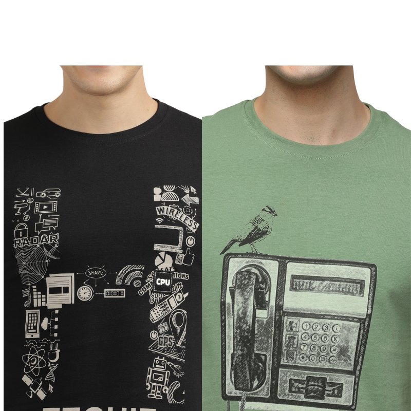 Techie Men's & OLD CALL CONNECT Graphic printed Crew Neck T-Shirt Pack Of 2