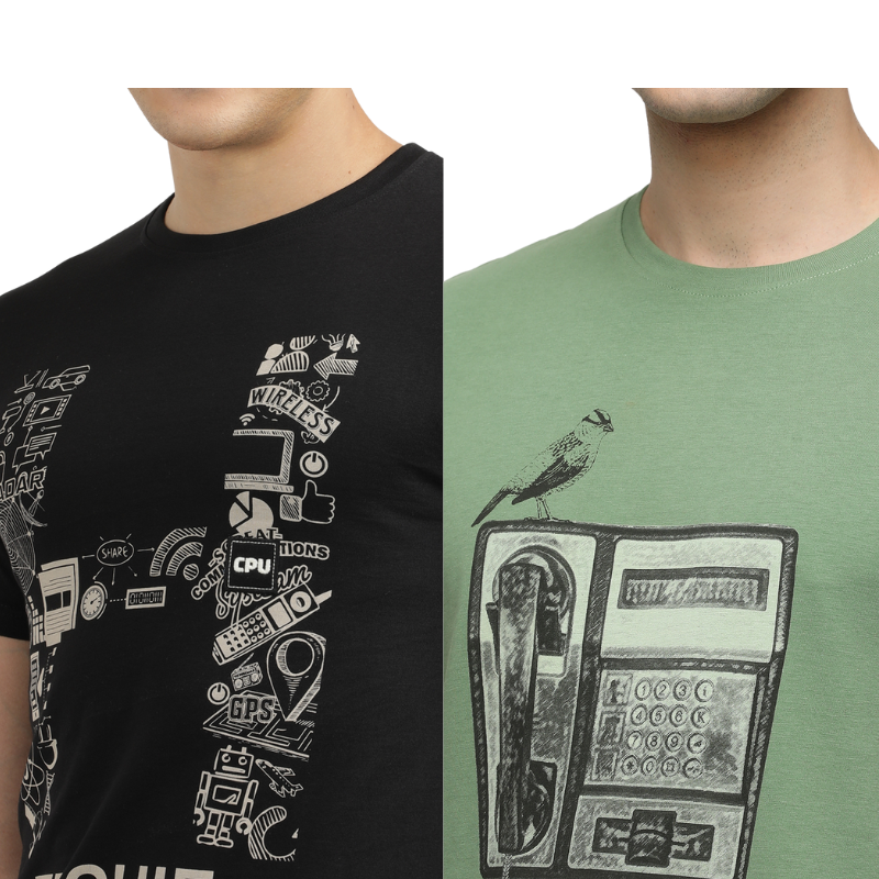 Techie Men's & OLD CALL CONNECT Graphic printed Crew Neck T-Shirt Pack Of 2