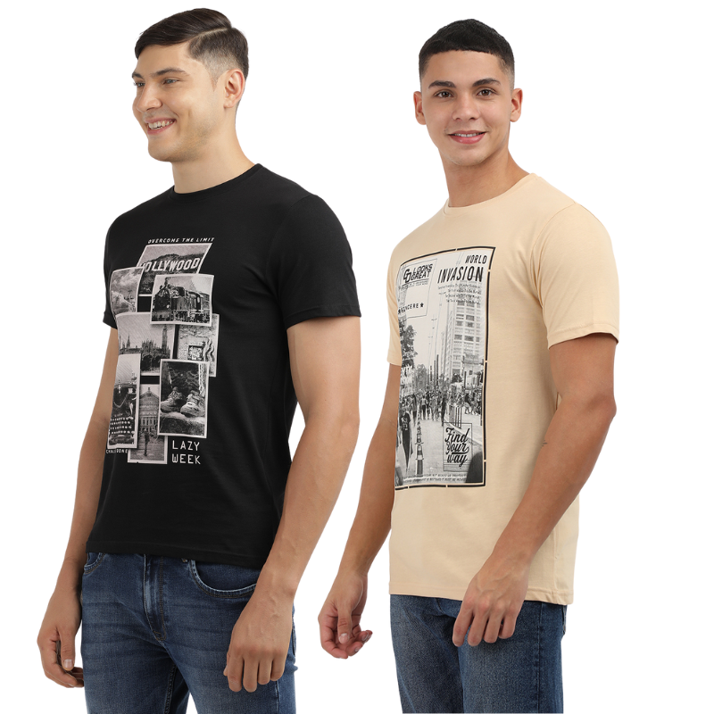 Men's Hollywood Over The Limit & World Invasion Find Your Way Round Neck Printed T-Shirt Pack of 2