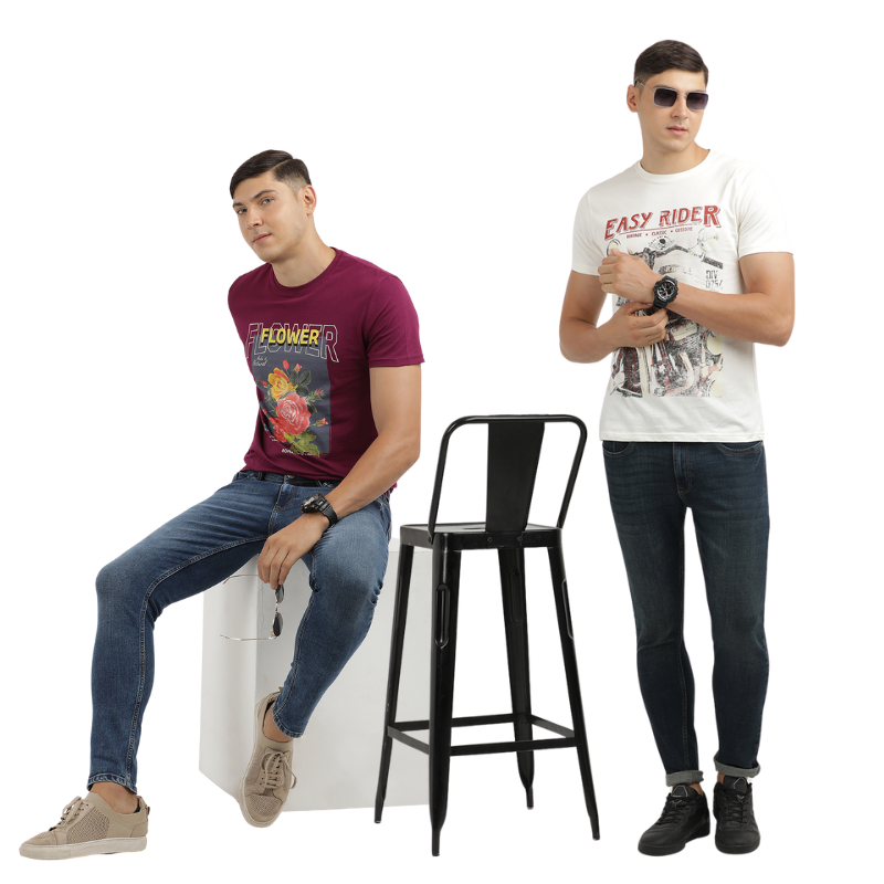 Men's Flower make It Natural & Easy Rider Crew Neck Graphic Printed T-Shirt Pack Of 2