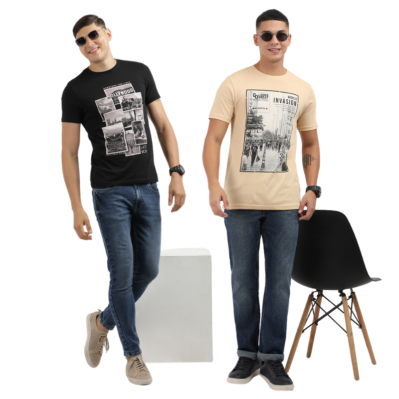 Men's Hollywood Over The Limit & World Invasion Find Your Way Round Neck Printed T-Shirt Pack of 2