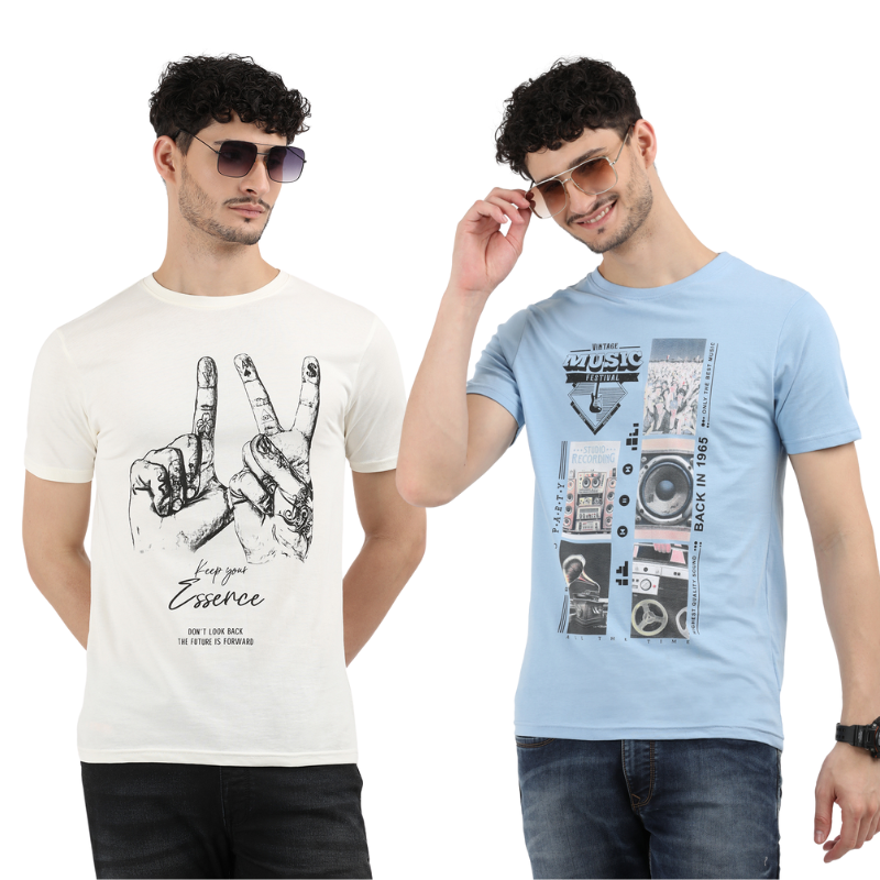 Men's Keep Your Essence & Vintage Music Festival Graphic T-Shirt Pack Of 2