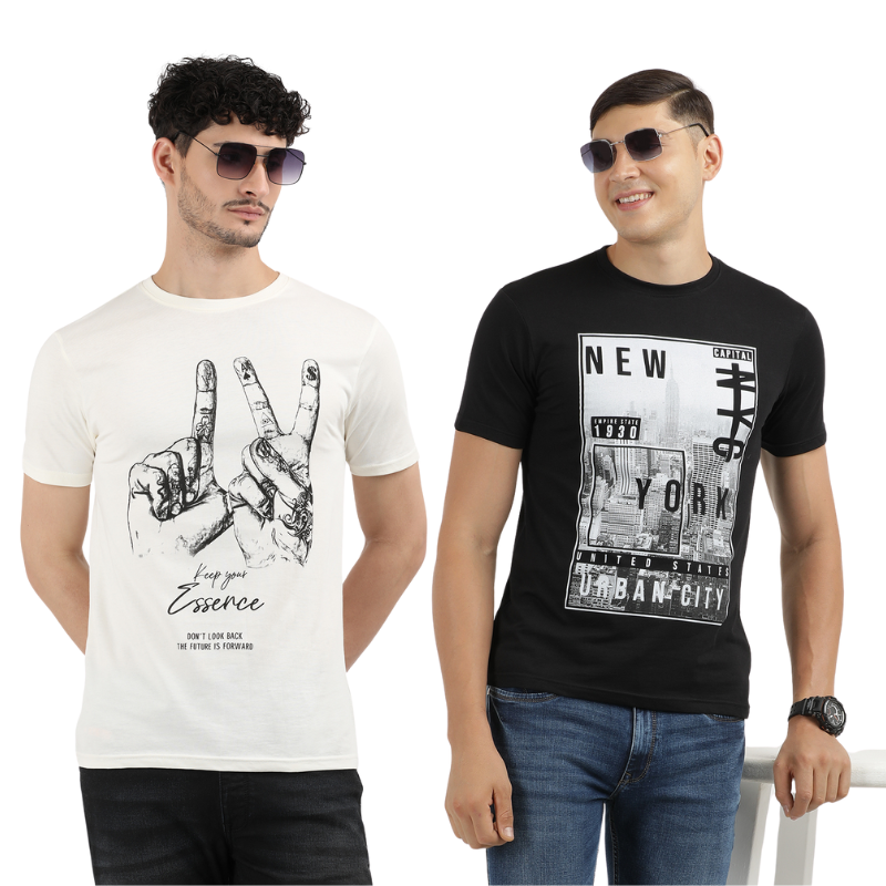 Men's Keep Your Essence & New York Urban City Round Neck Graphic Printed T-Shirt Pack of 2