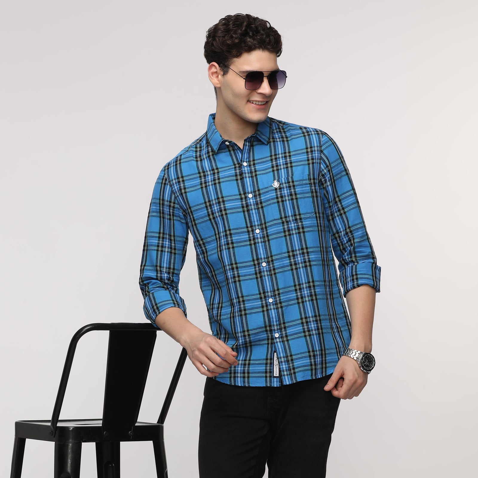 Men's Checkered Slim Fit Shirt With Patch Pocket