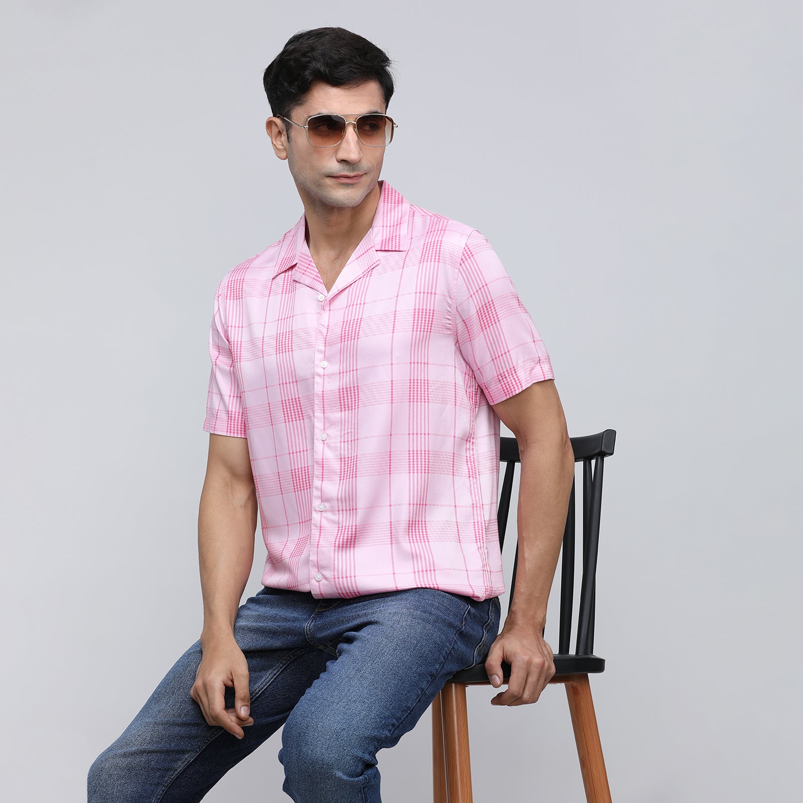 Indo Cotton Men's Checkered Half Sleeve Shirt