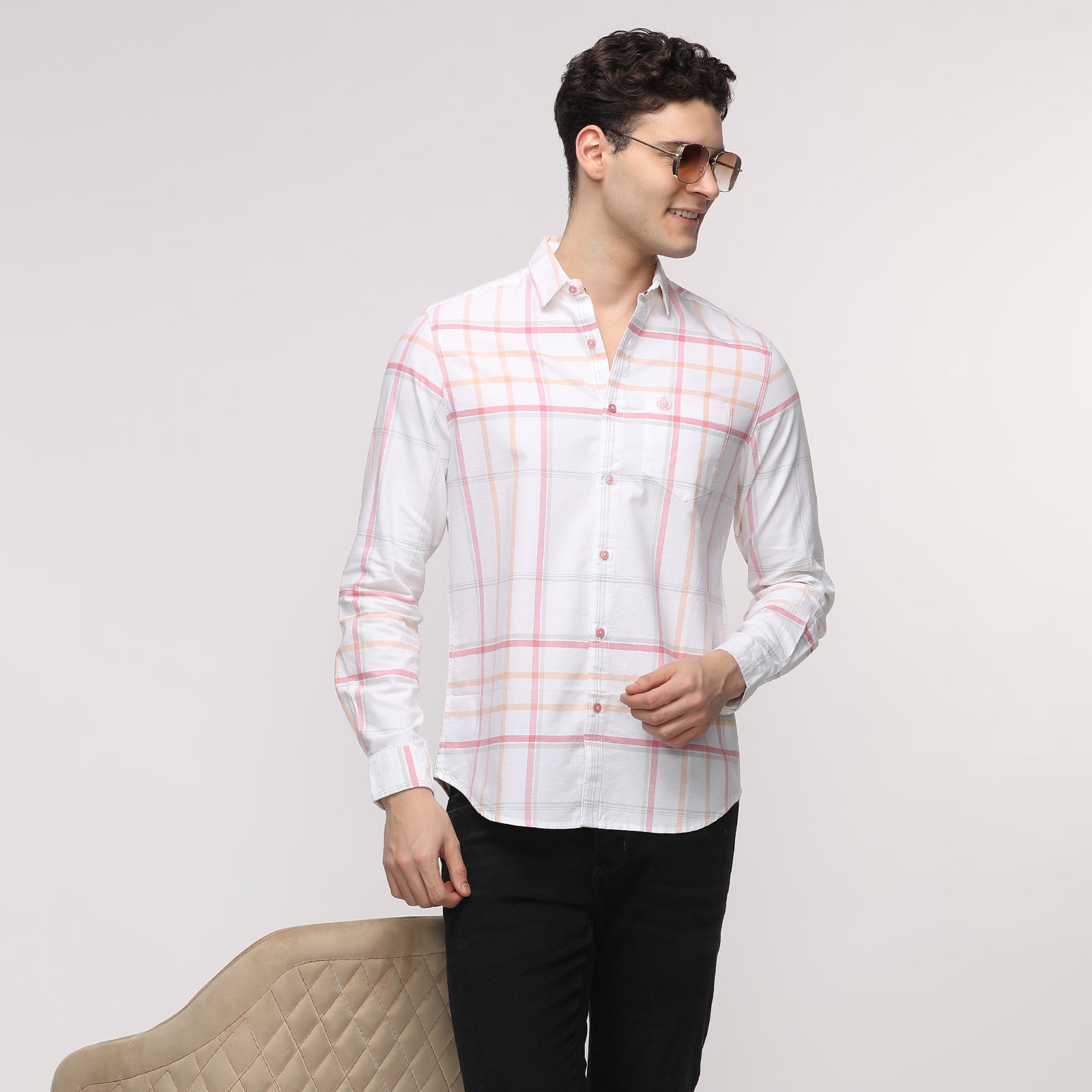 Men's Checkered Slim Fit Shirt with Patch Pocket