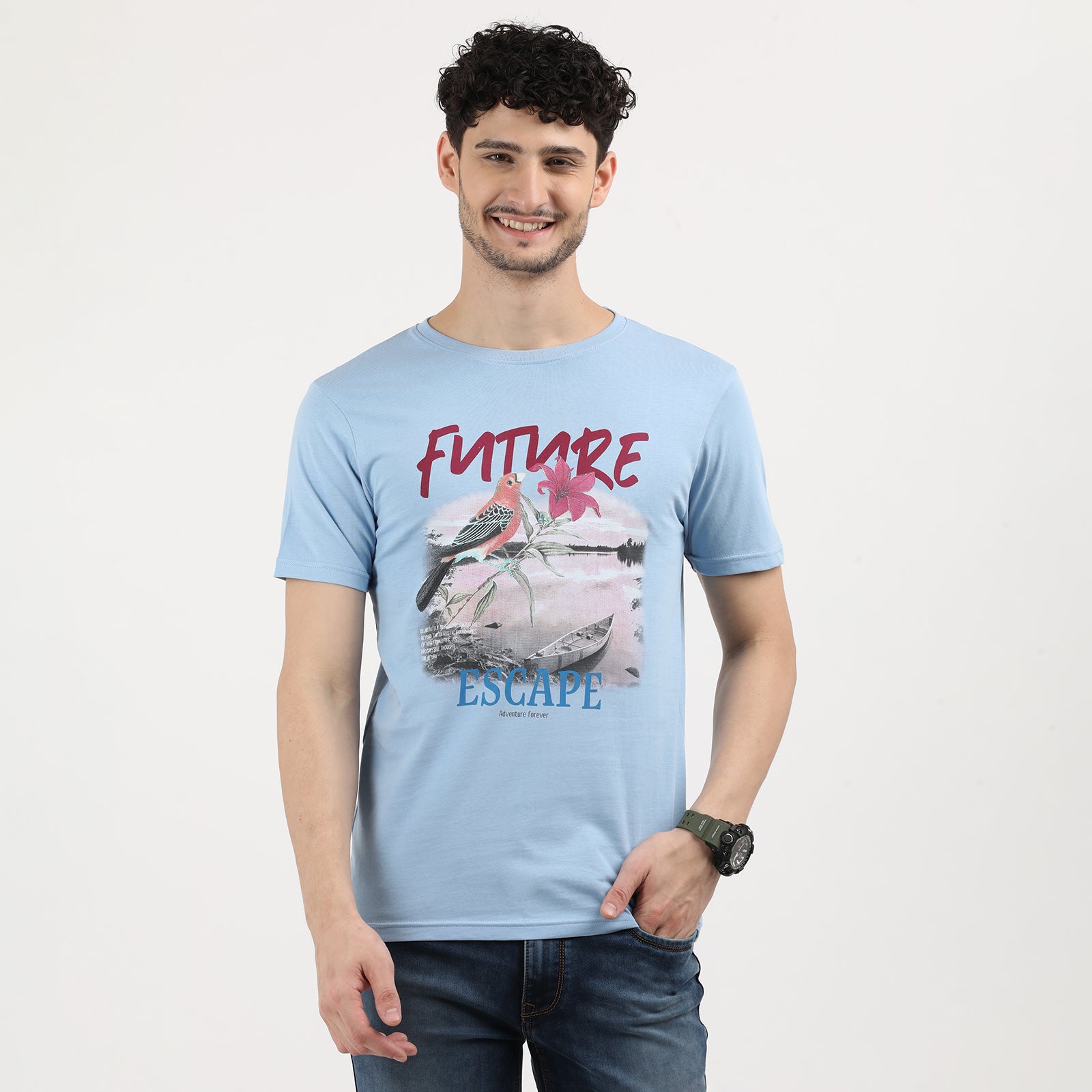 Powder Blue Future Escape Adventure Print T-Shirt