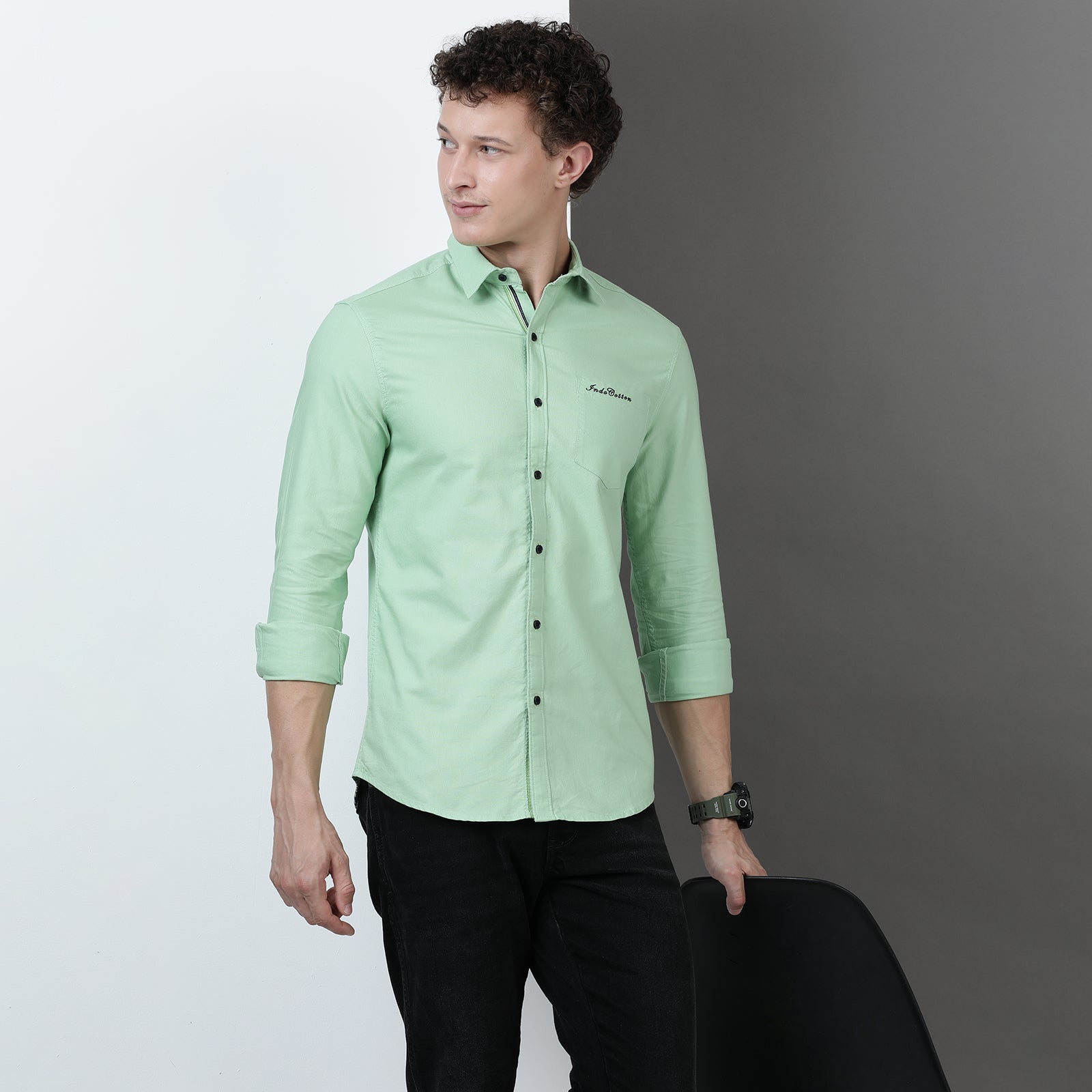 Green Solid Full Sleeve Shirt