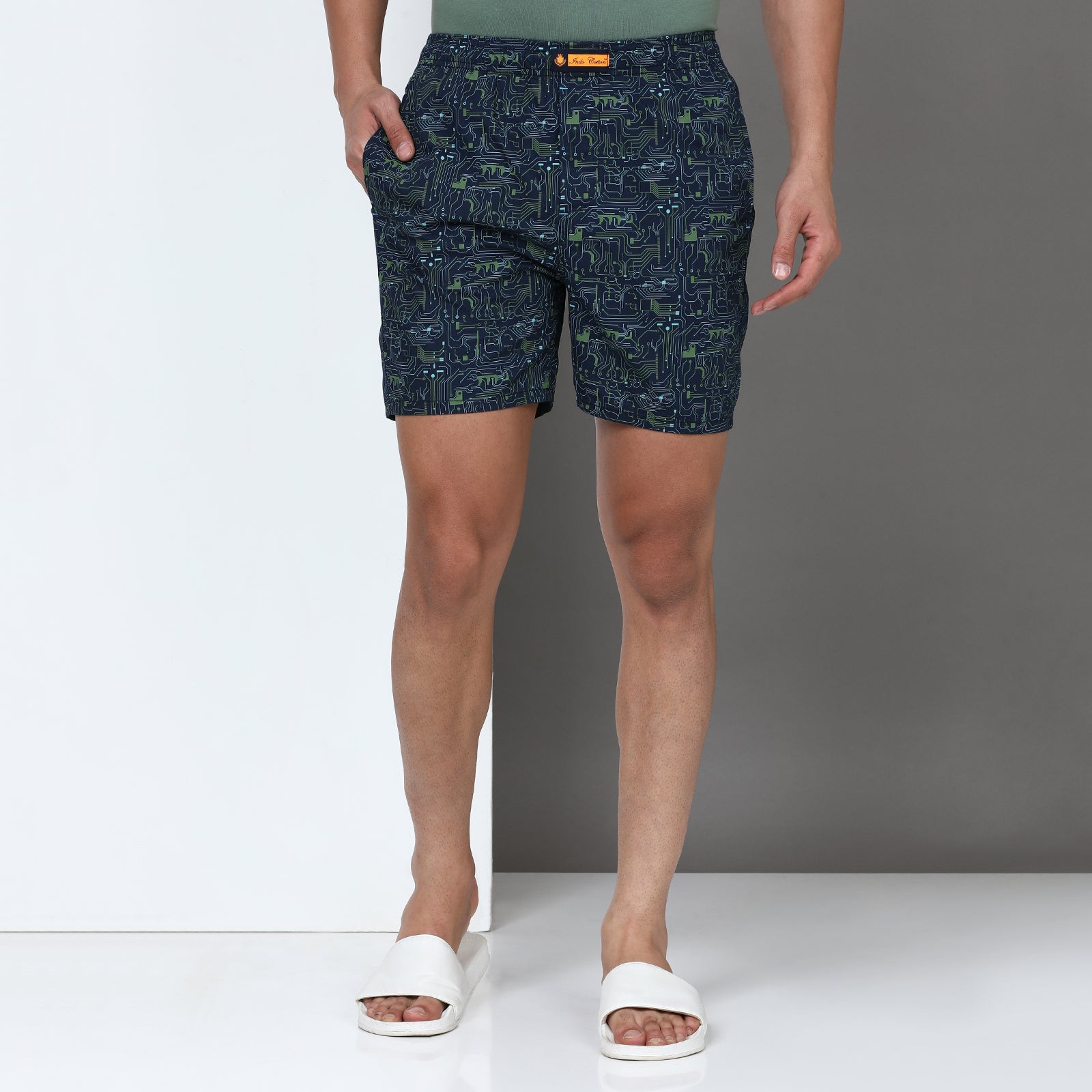 Navy Printed Short Thigh Short