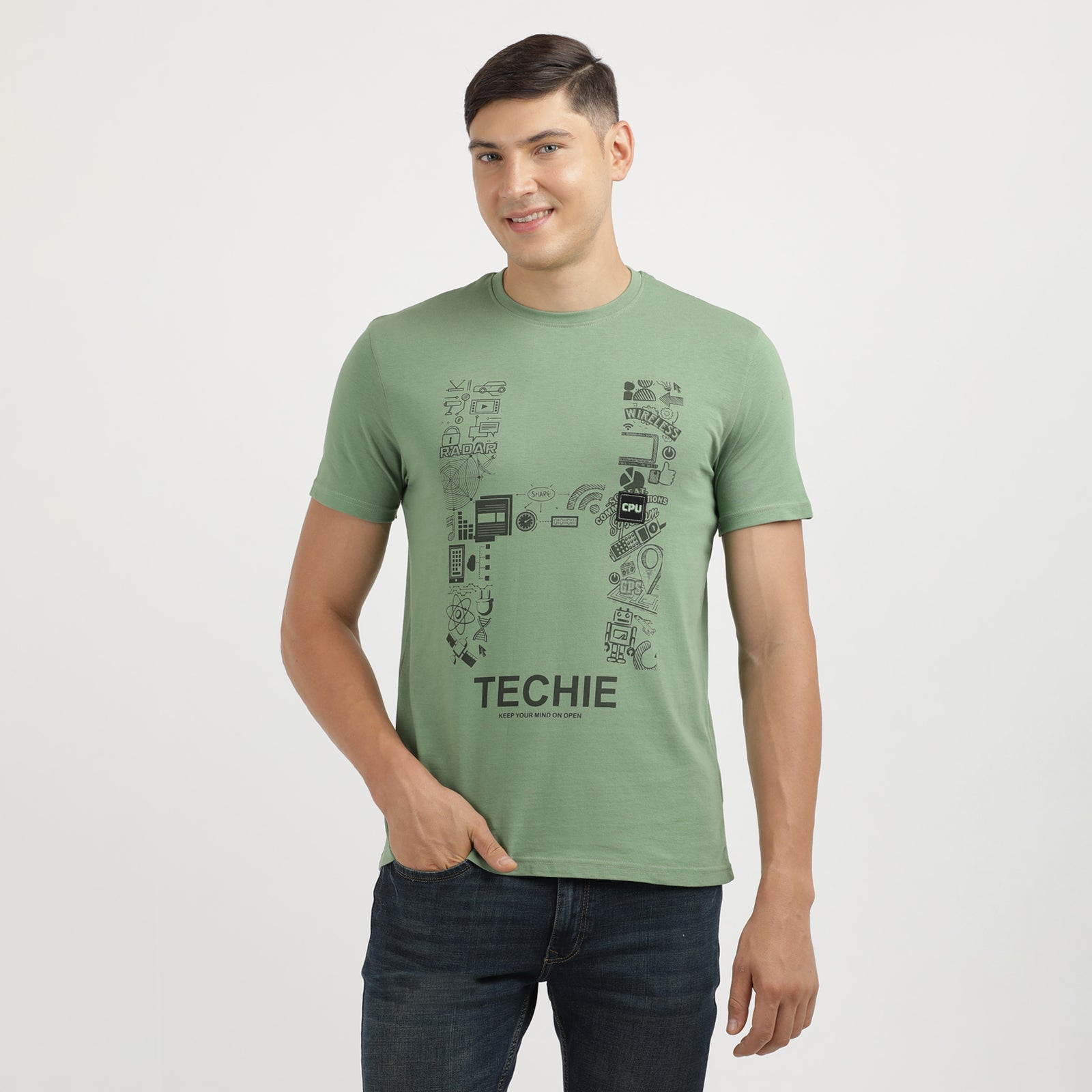 Techie Men's Graphic Printed Crew Neck T-Shirt