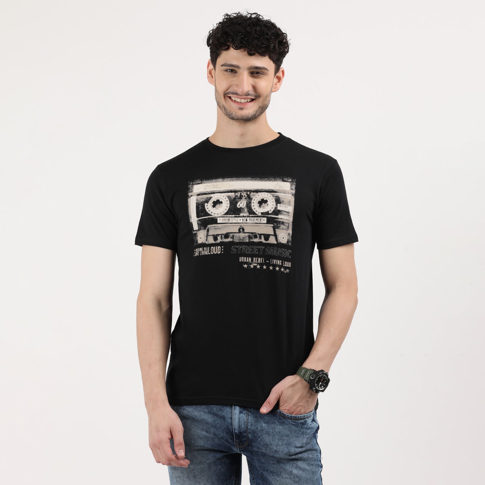 Jet Black  Men's Retro Cassette Tape Graphic Tee