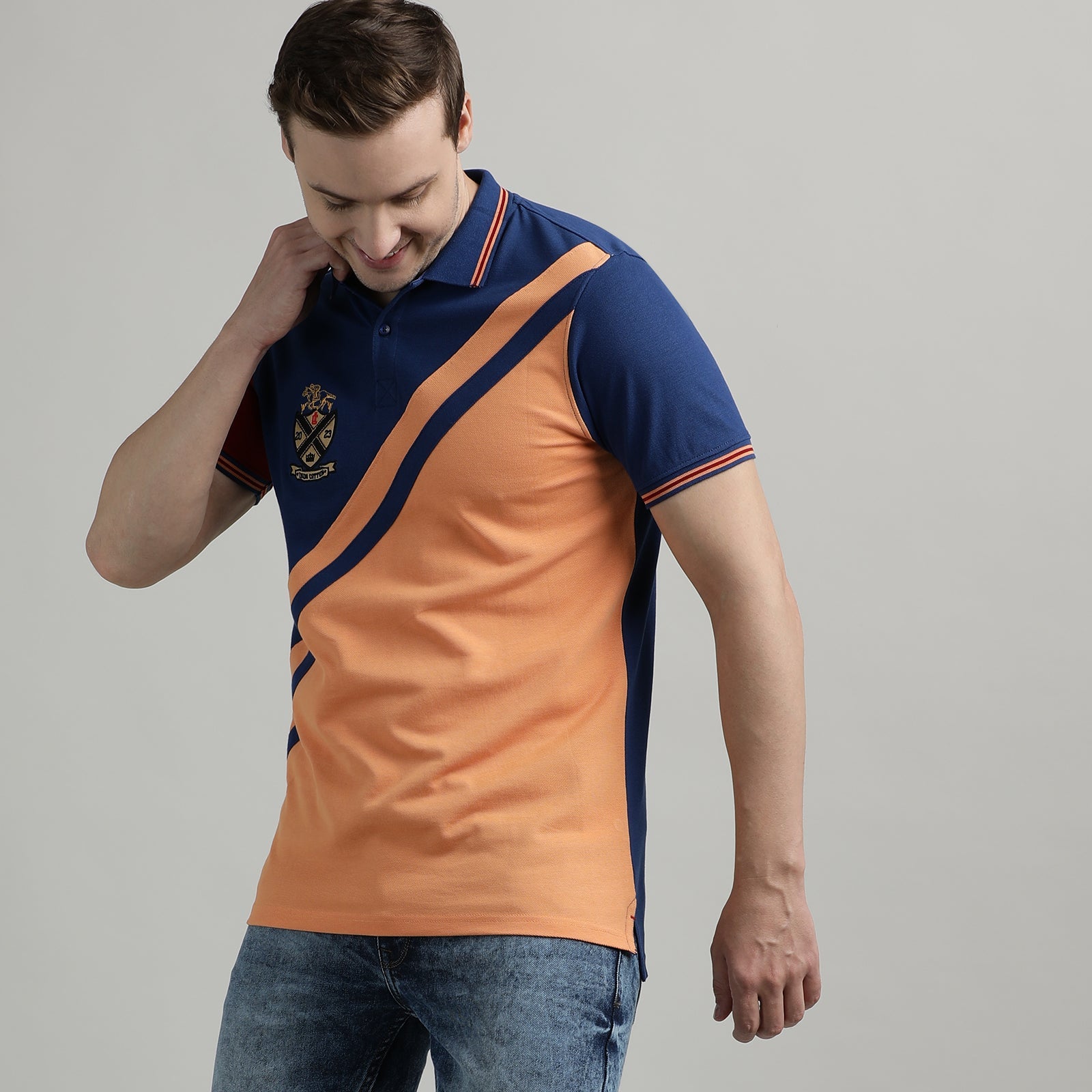 Polo T-Shirt Navy and Muskmelon Cut and Sew