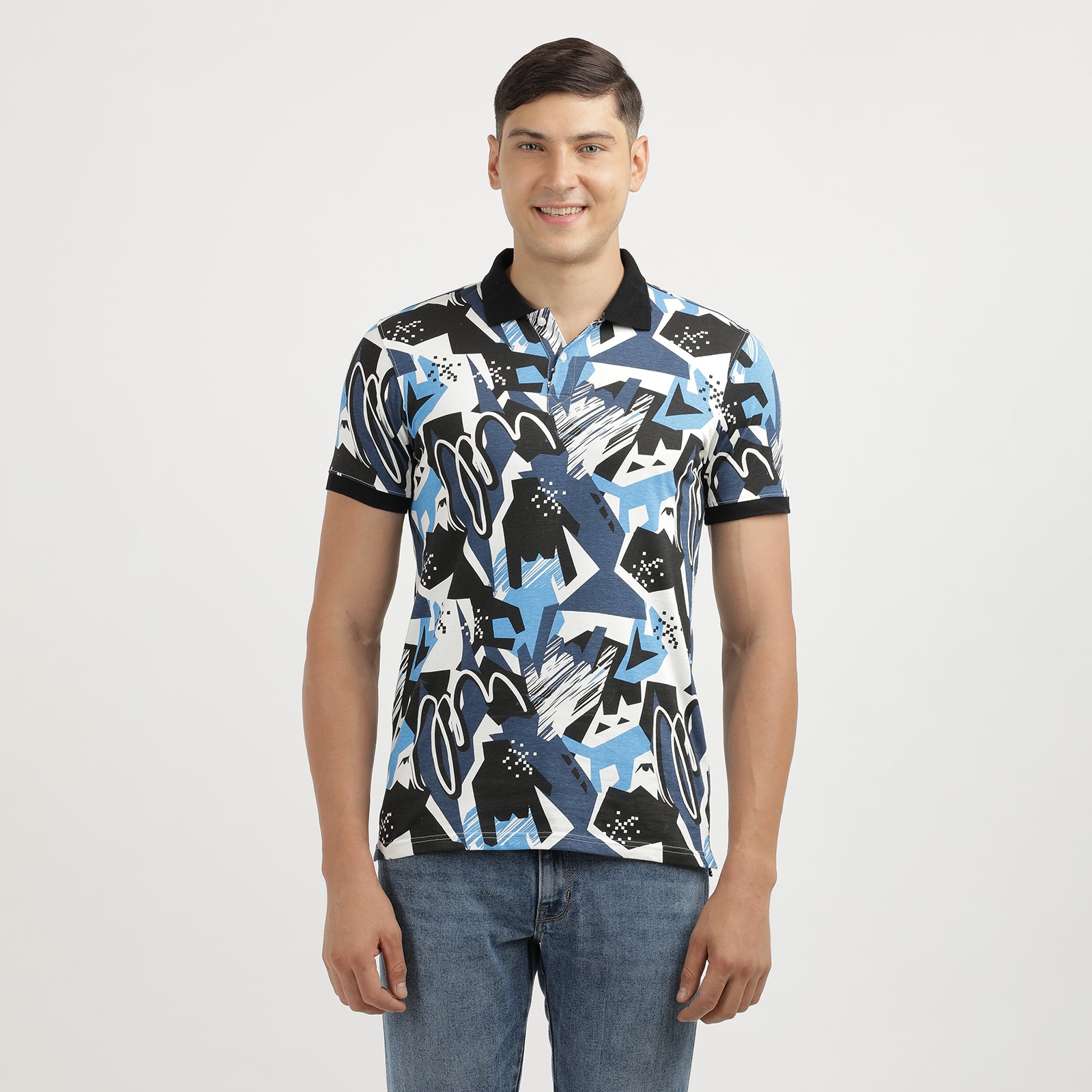 Men's Multi Colored All Over Printed Polo T-Shirt