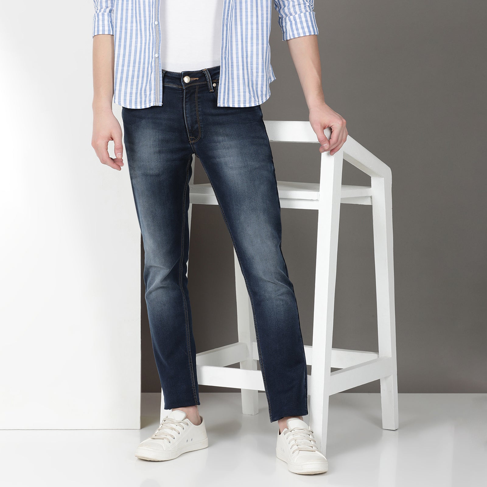 Light Wash Navy Midrise Slim Fit Jeans