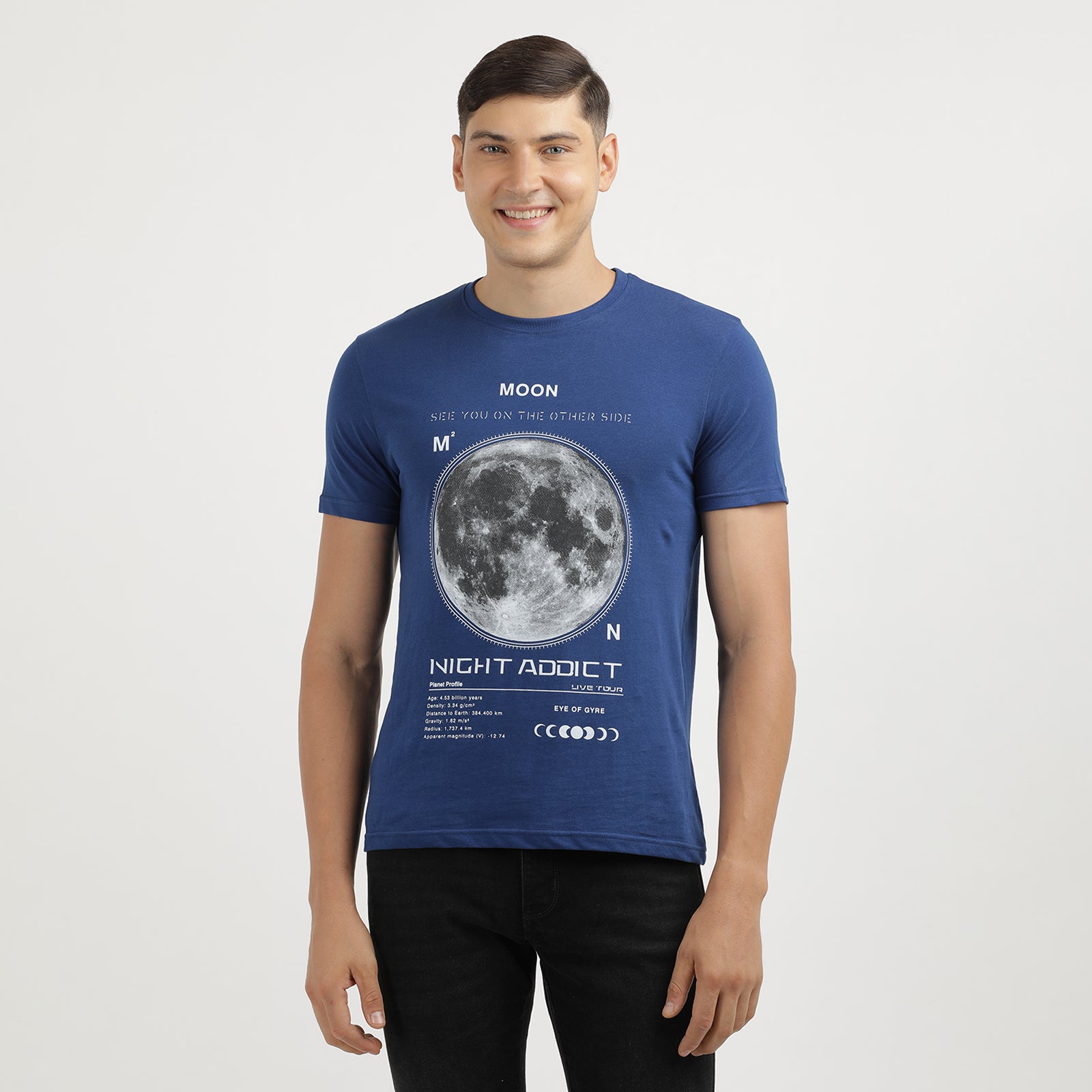 Men's Navy Poeny  Night Addict Graphic Print  Crew Neck T-Shirt