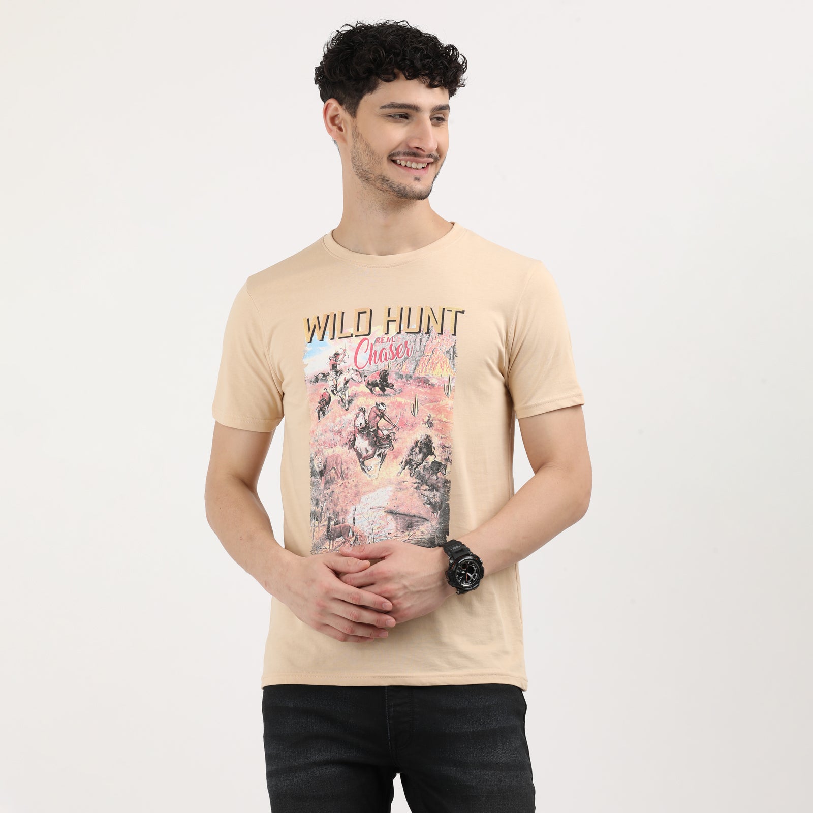 Honey Peach Wild Hunt Chase Graphic Print T-Shirt