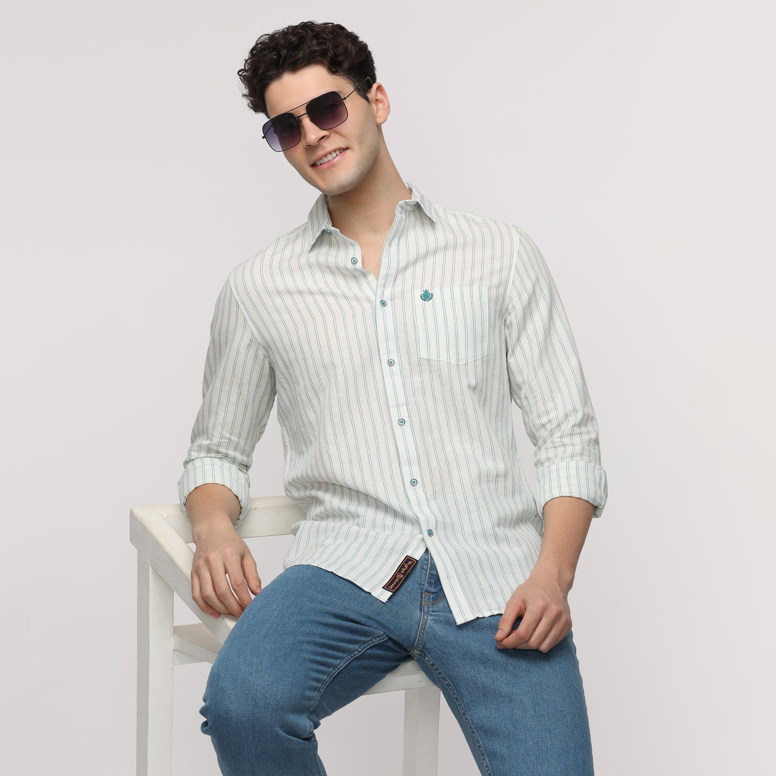 Men's Striped Regular Fit Shirt With Patch Pocket