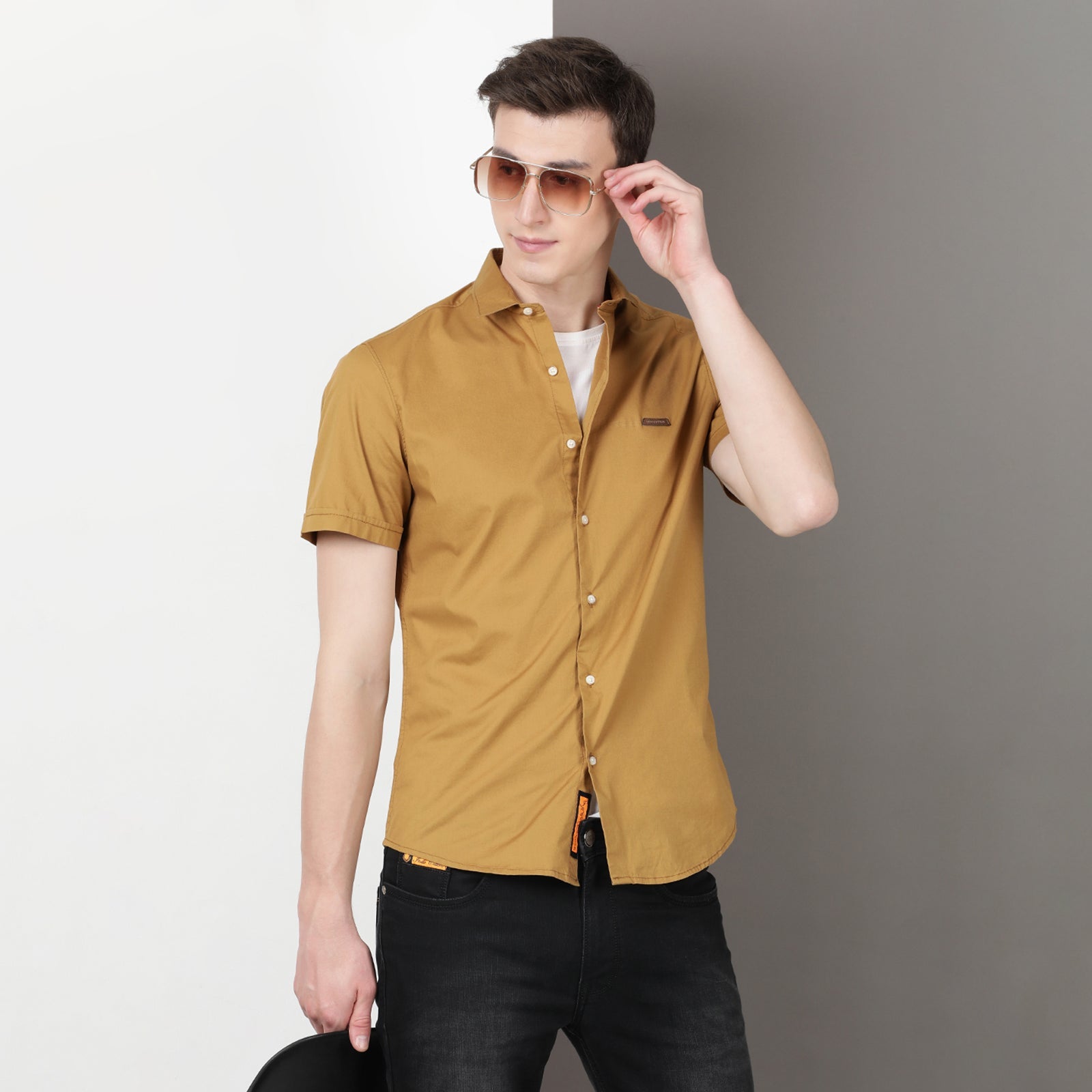 Mustard Solid Half Sleeve Shirt