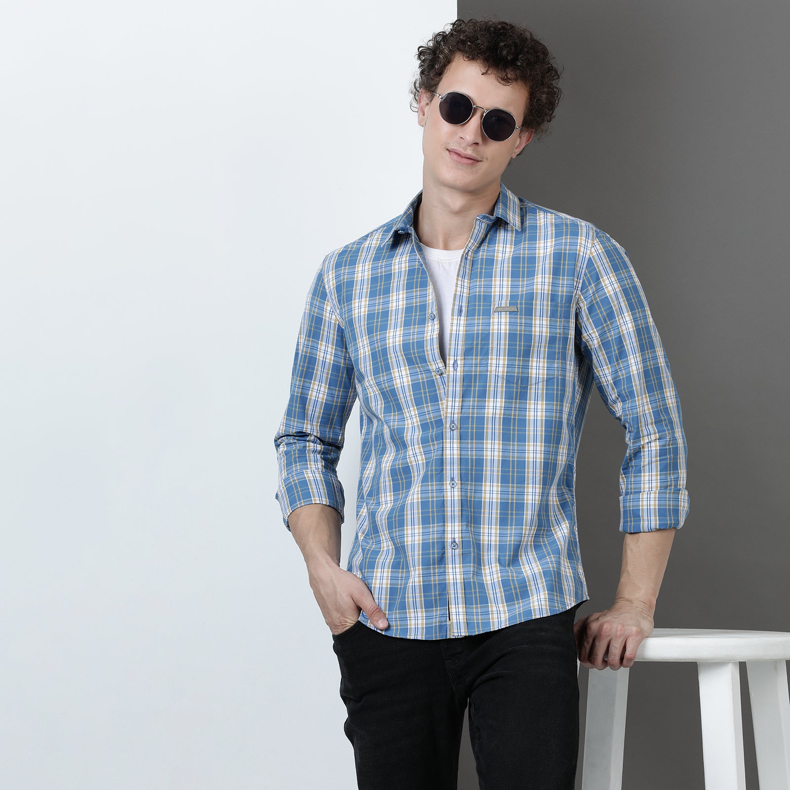 Blue Yarn Dyed Checks Full Sleeve Shirt