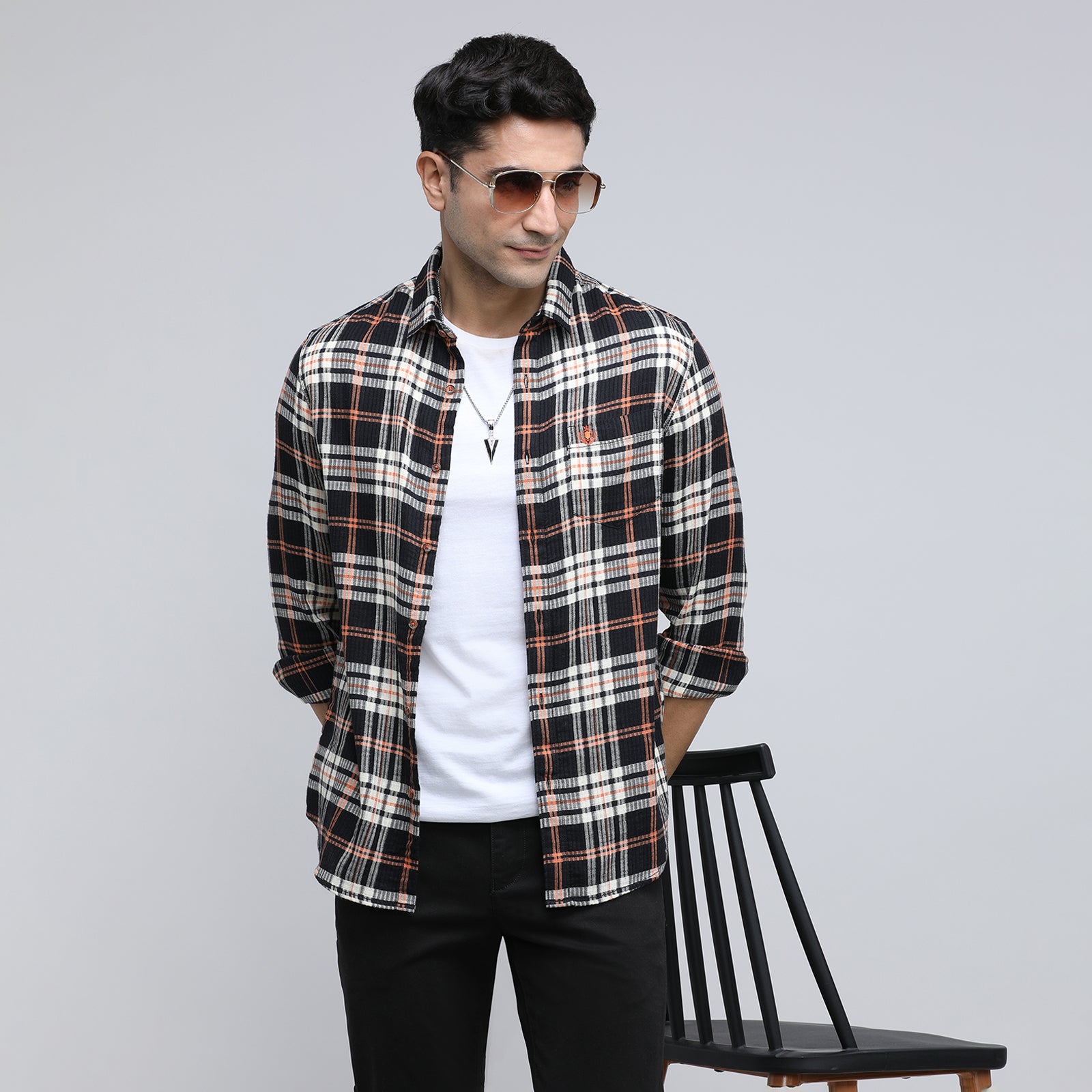 Indo Cotton Men's Checkered Full Sleeve Shirt