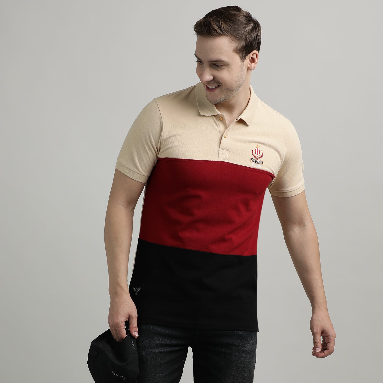 Polo T-Shirt Honey Peach and Rio Red Cut and Sew