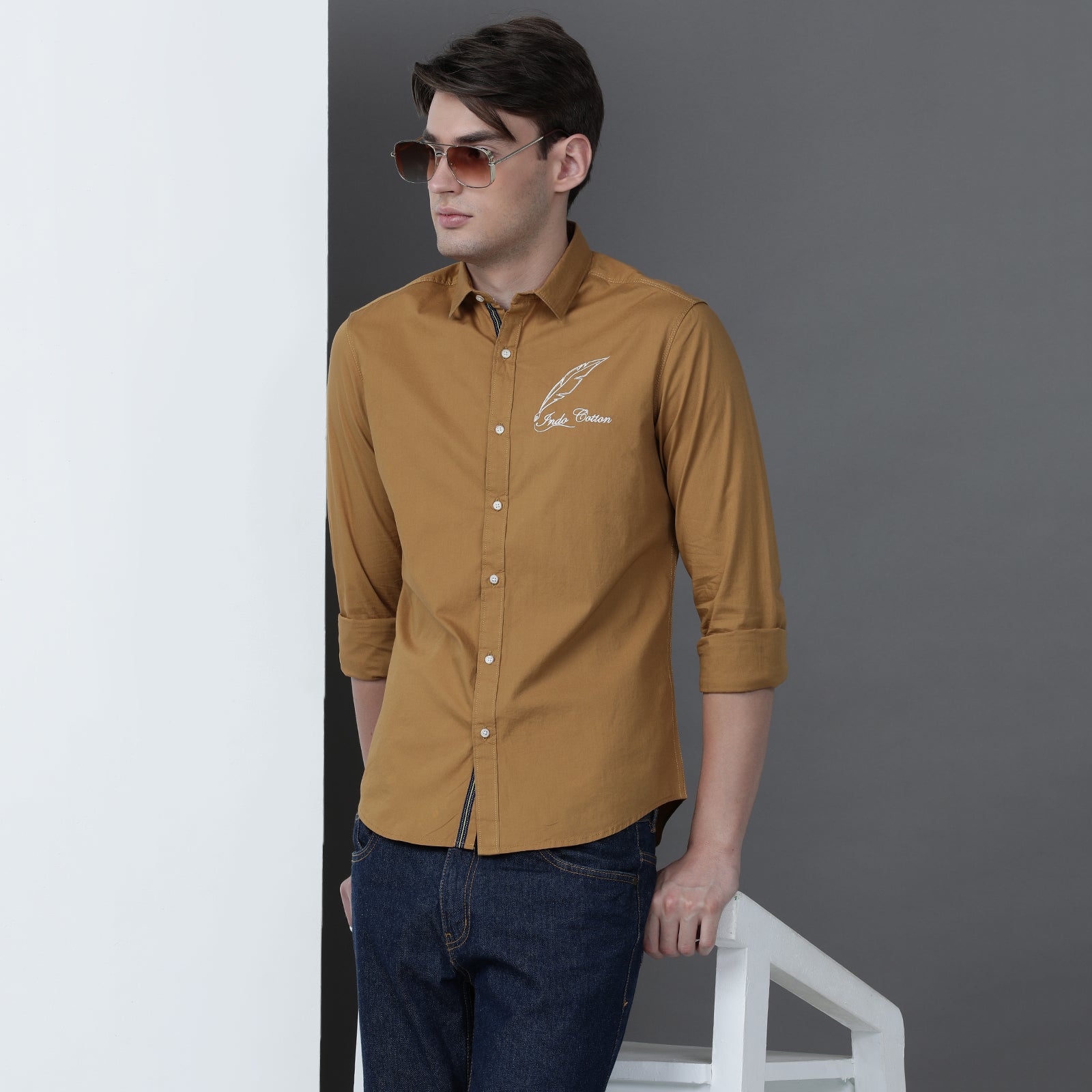 Mustard Solid Full Sleeve Shirt