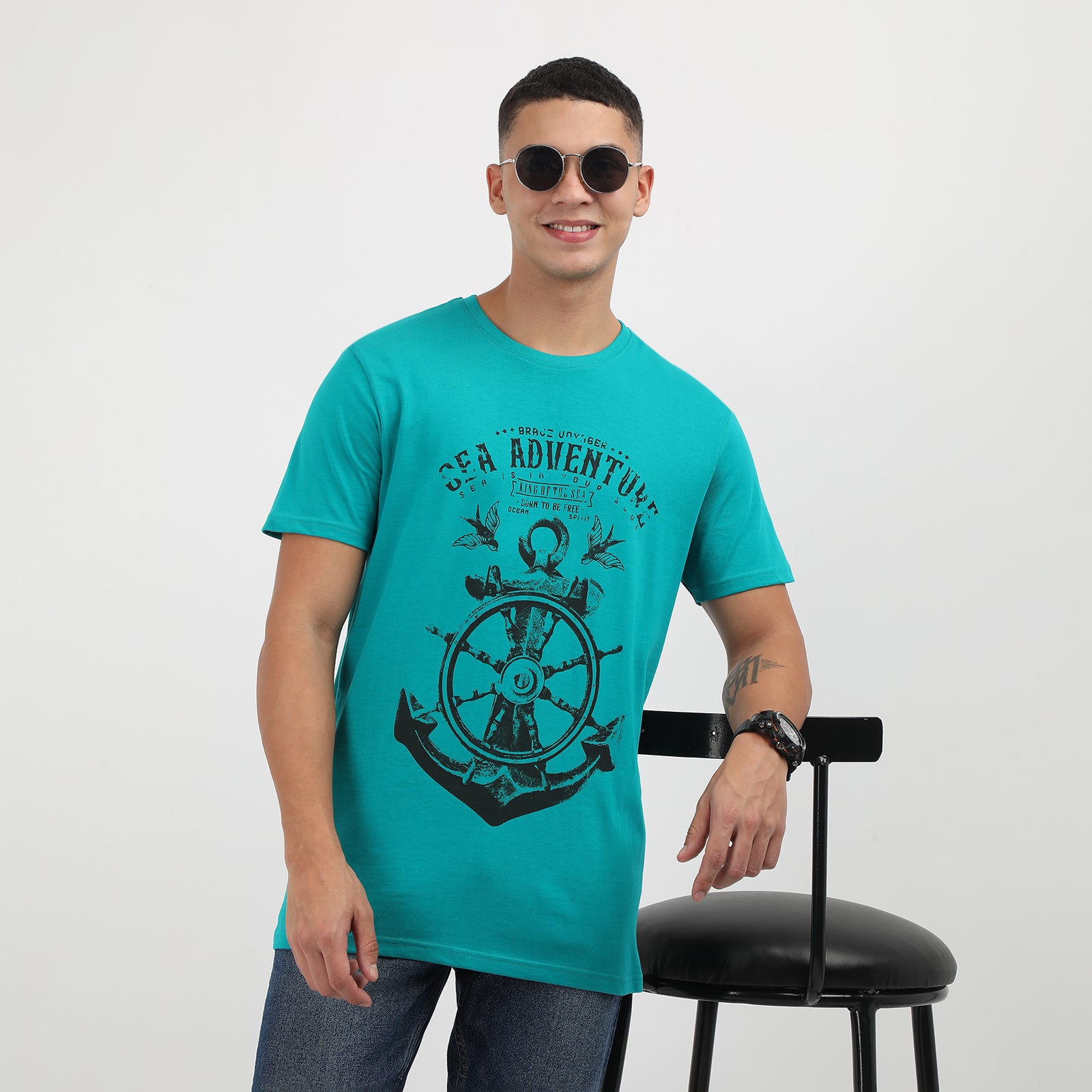 Blue Grass Sea Adventure Men's Graphic Printed Crew Neck t-Shirt