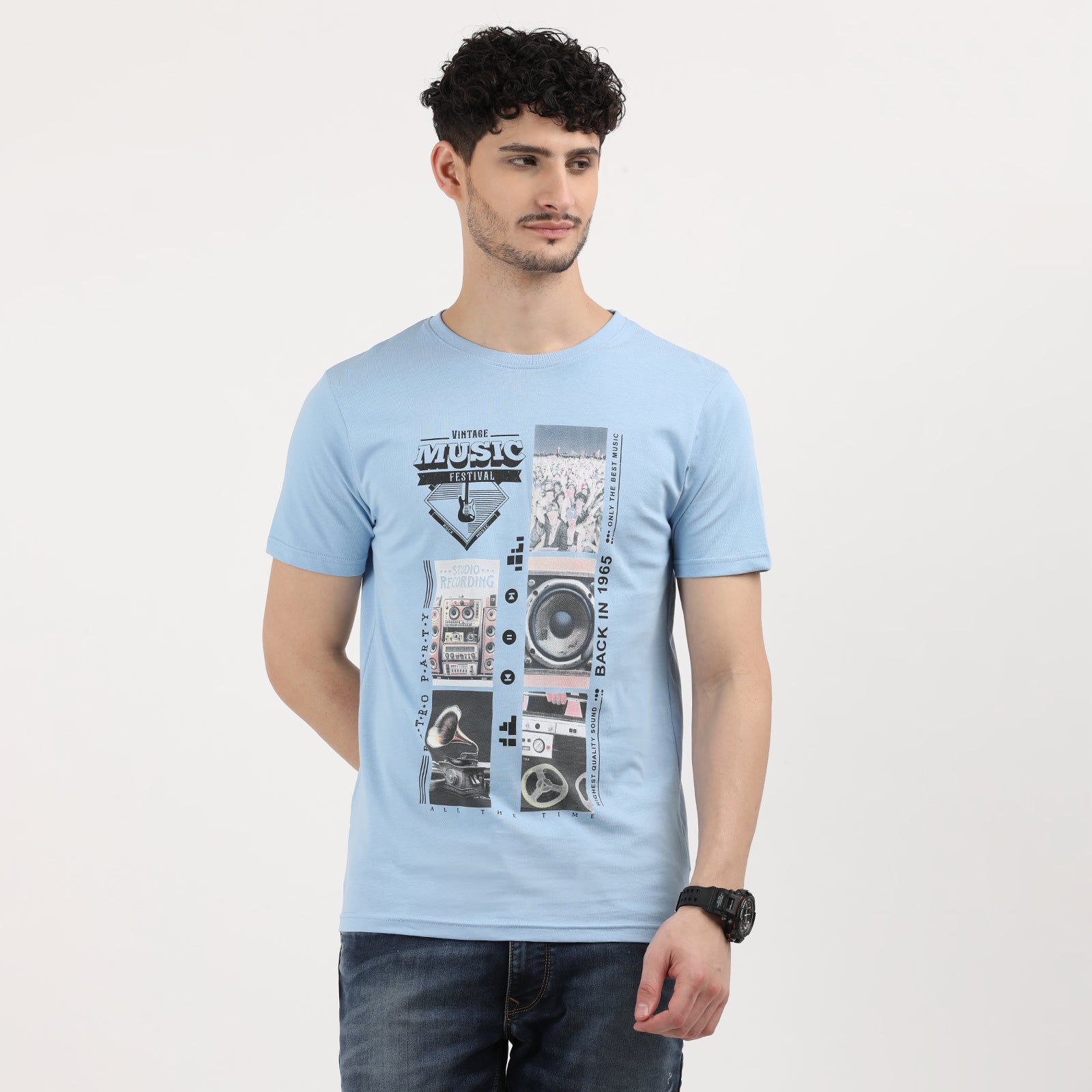 Powder Blue Men's Vintage Music Festival Graphic Tee