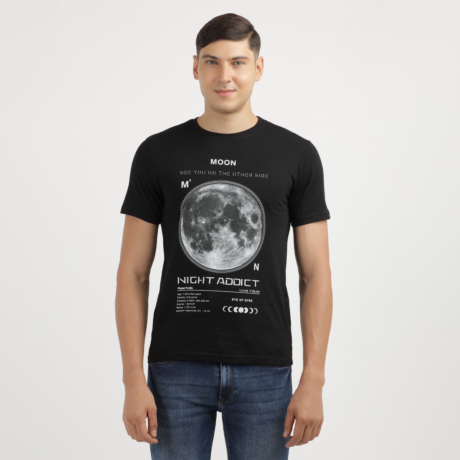 Night Addict Graphic Print Jet Black Crew Neck T-Shirt