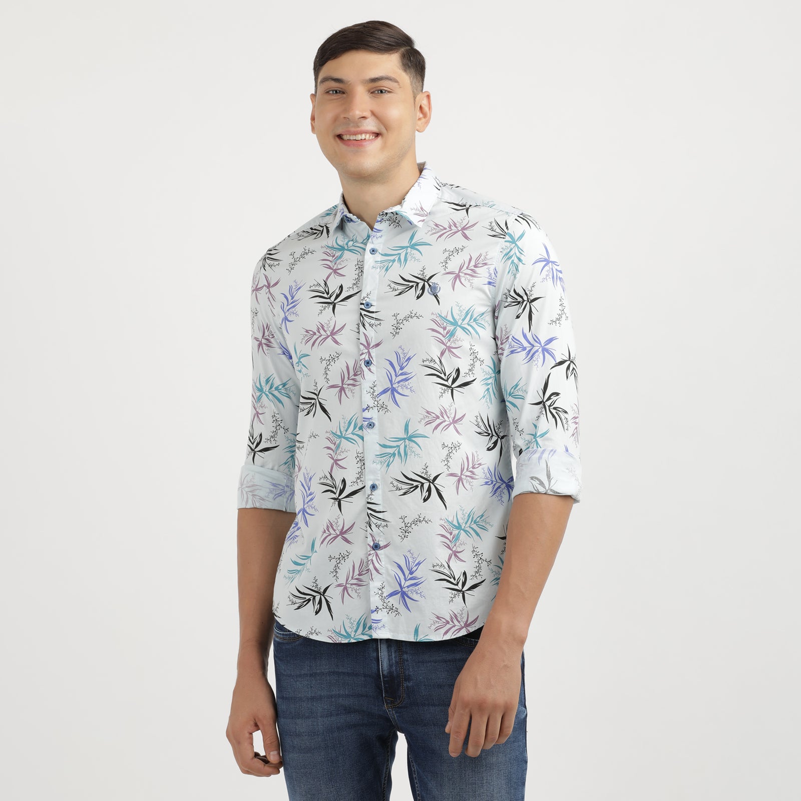 Illusion Blue Floral Print Full Sleeve Casual Shirt