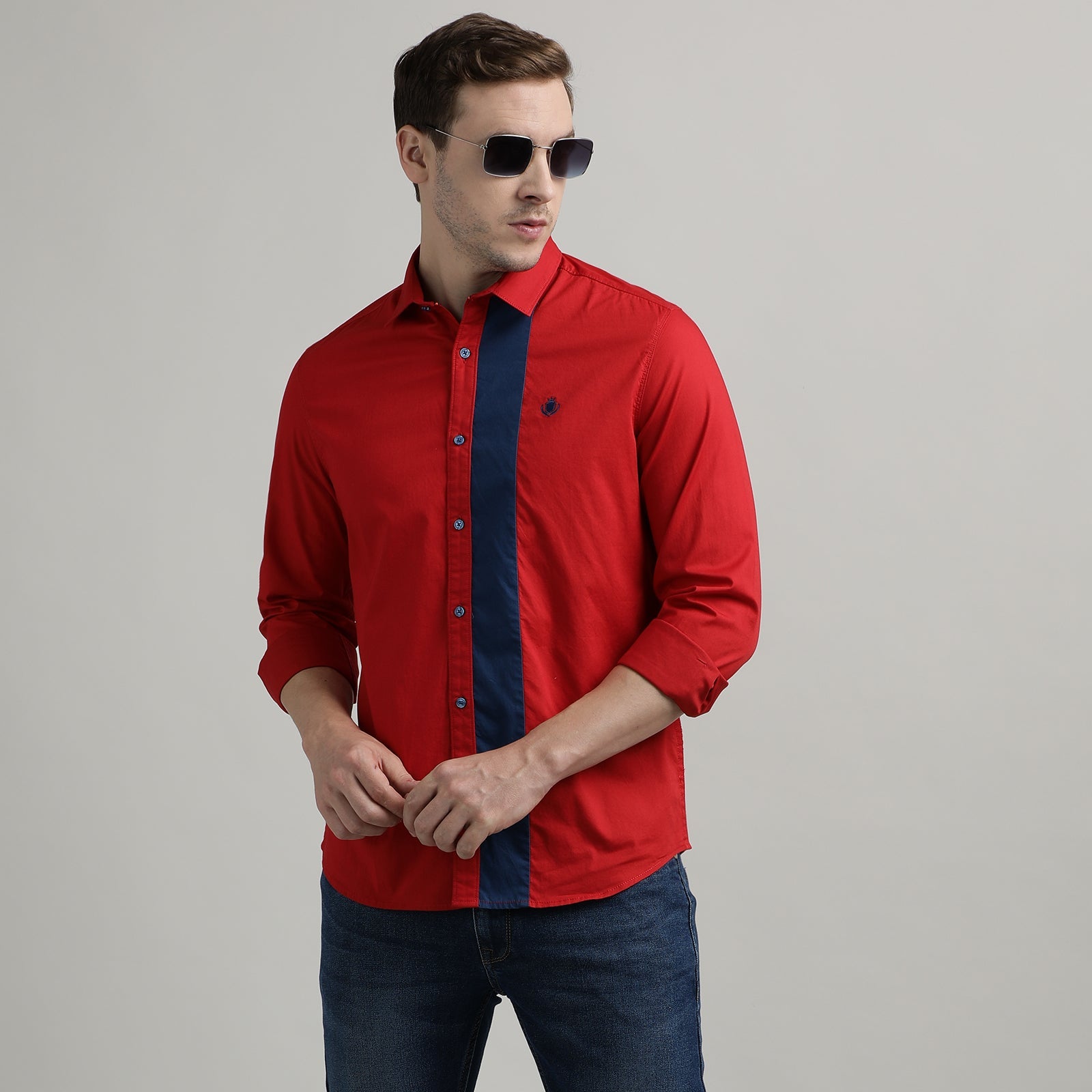 Red And Blue Cut&Sew Full Sleeve Shirt