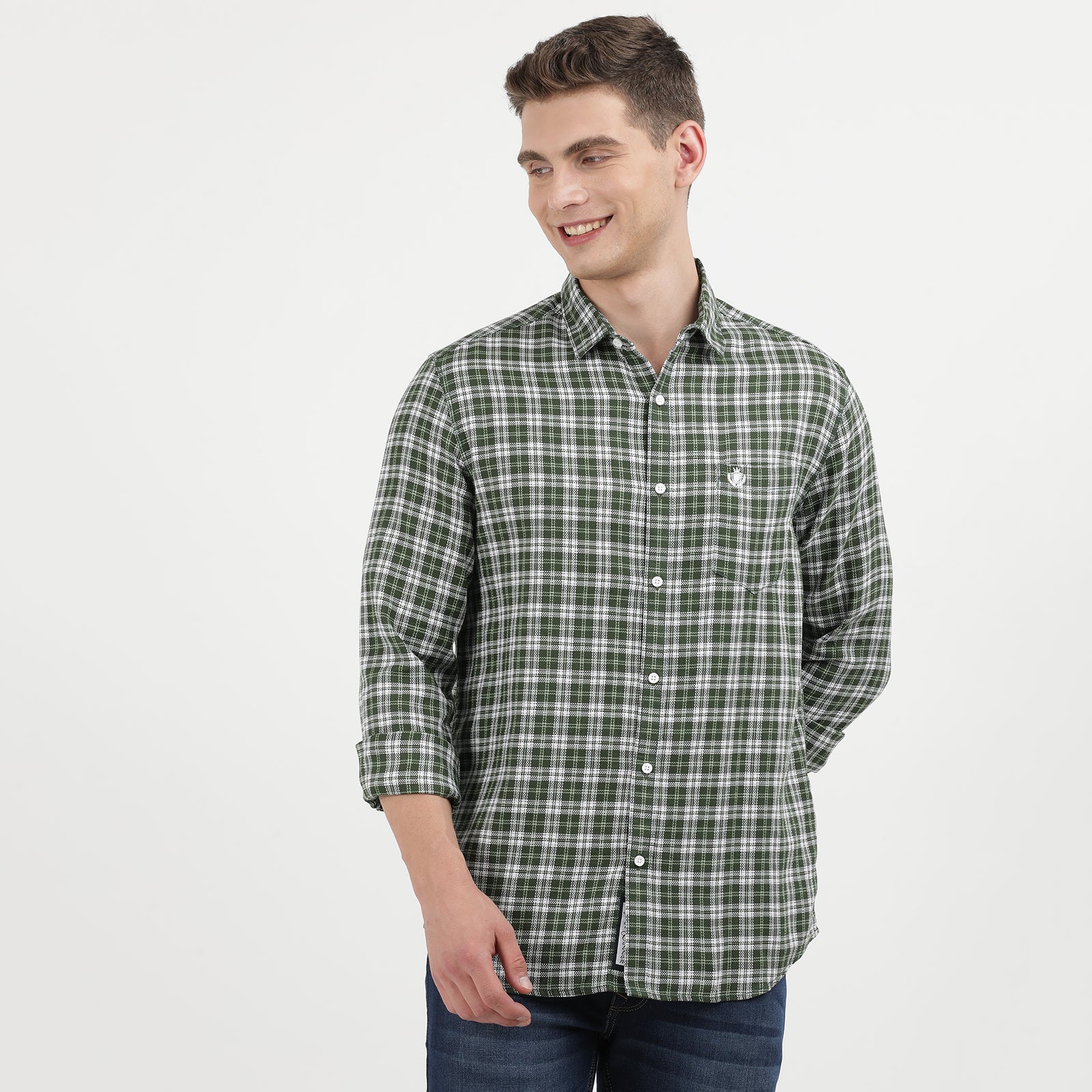 Men's Green Plaid Casual Shirt