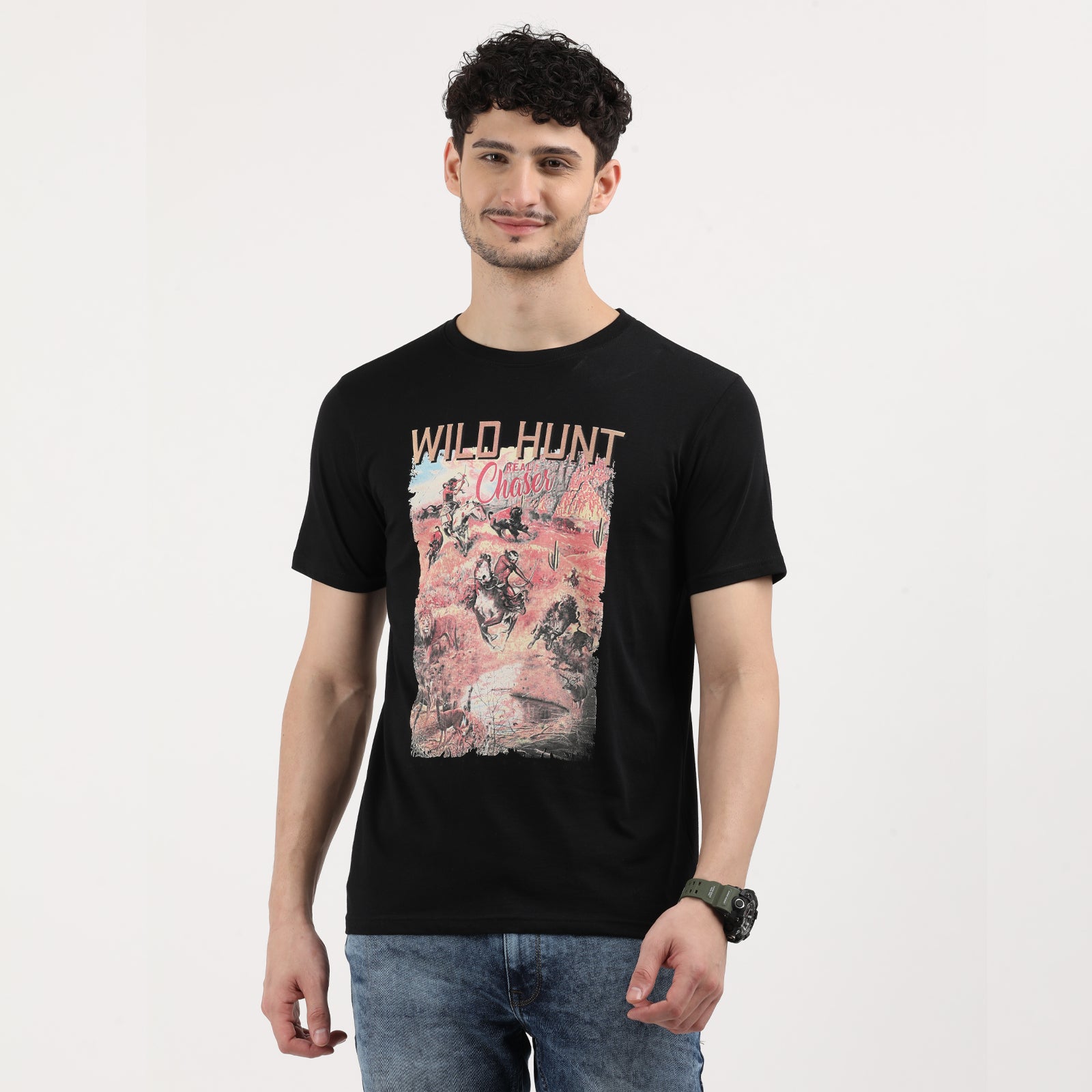 Jet-Black-Wild-Hunt-Chase-Graphic-Print-T-Shirt