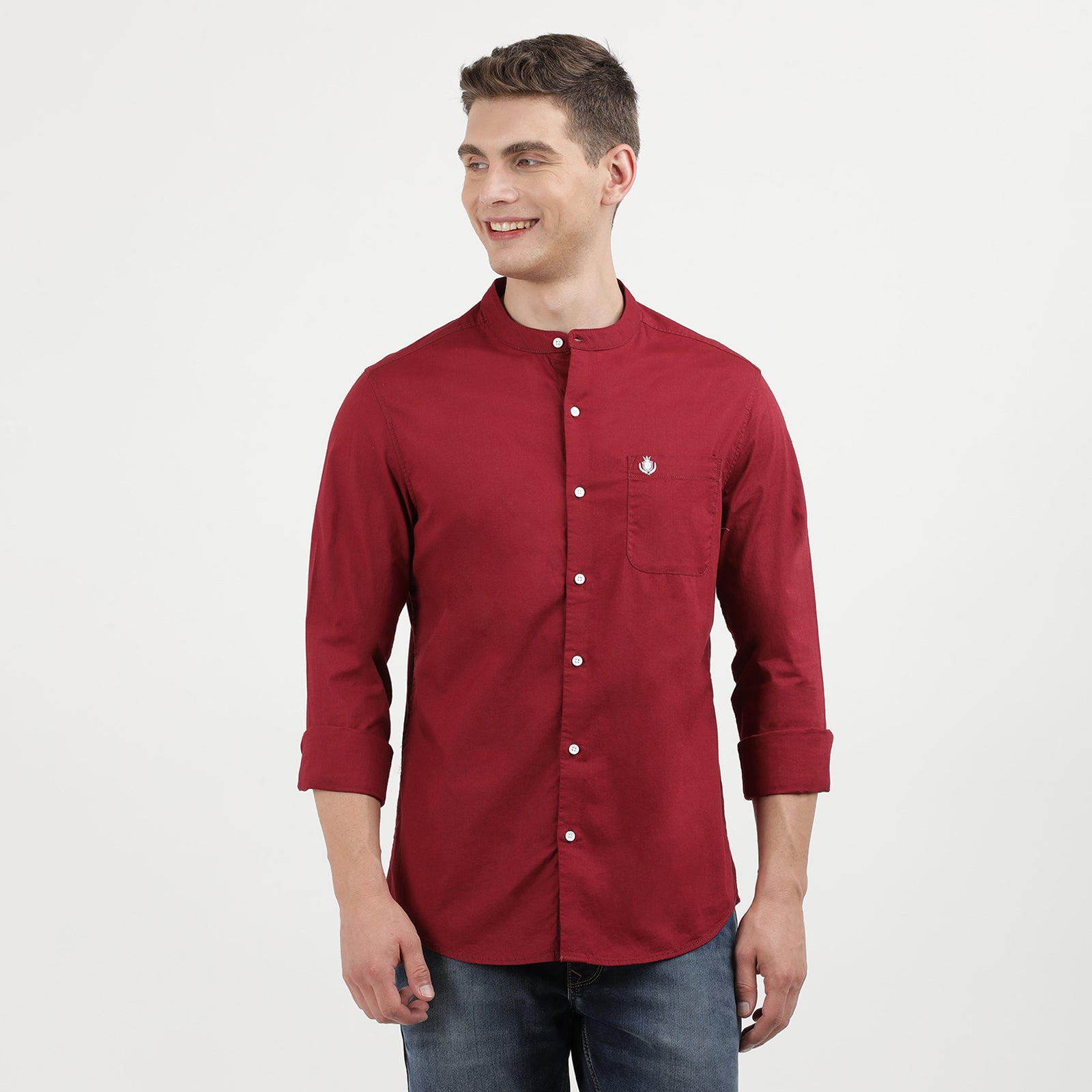 Stylish Tibetan Red Full Sleeve Mandarin Collar Shirt