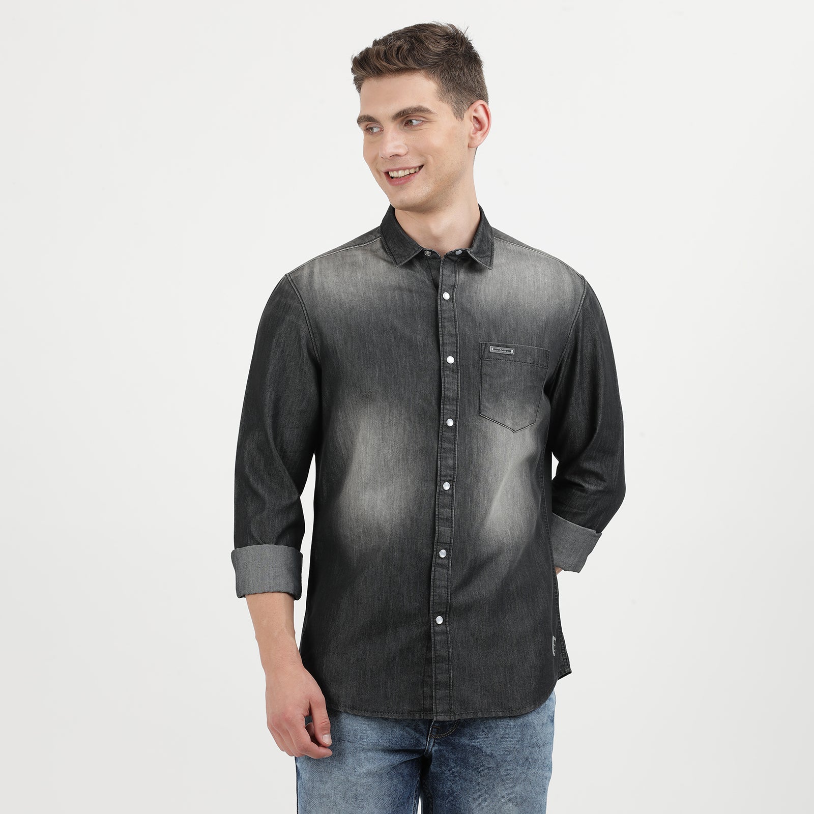 Men's Black Dark Washed Full Sleeve Casual Denim Shirt