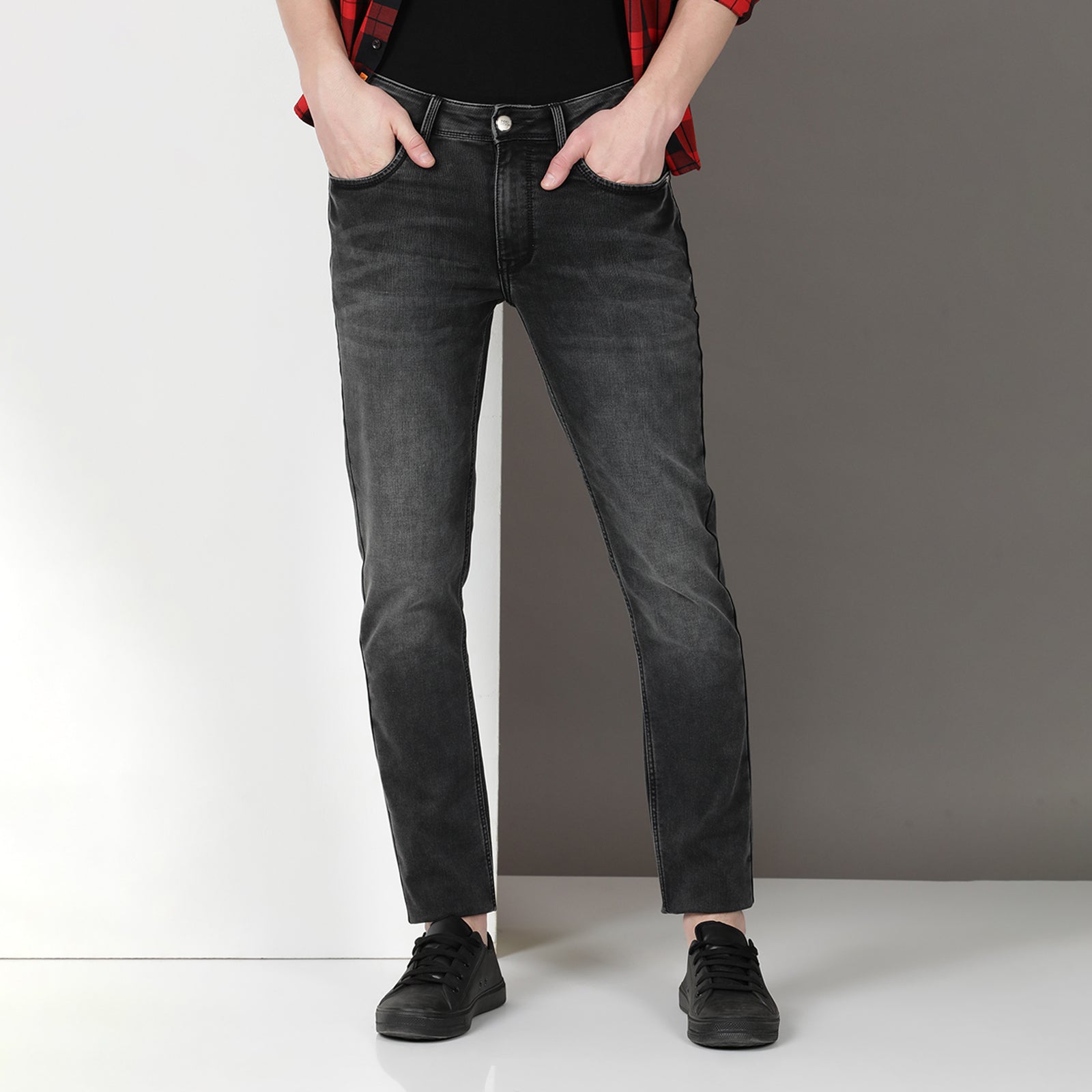 Light Wash Black Midrise Slim Fit Jeans